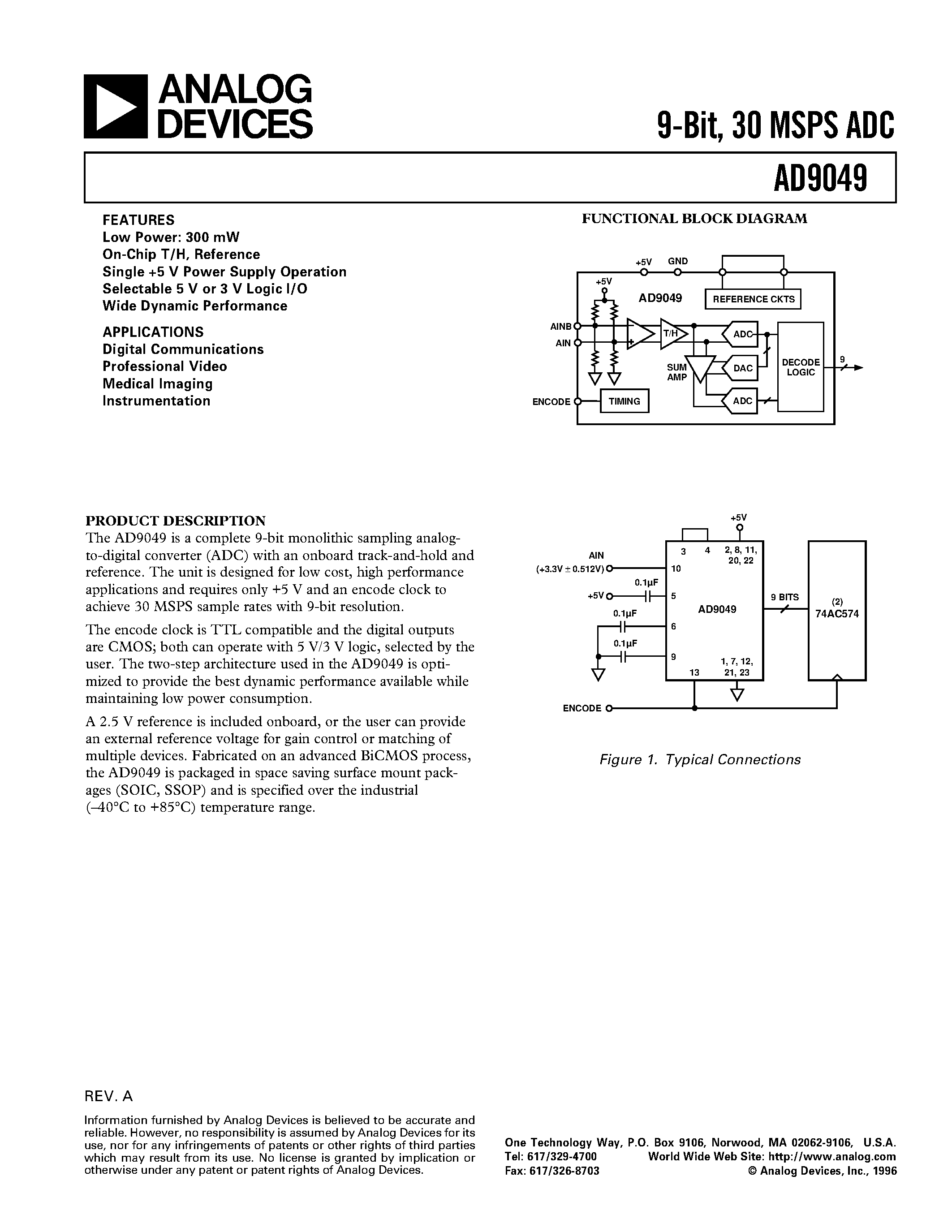 Datasheet AD9049 - 9-Bit/ 30 MSPS ADC page 1