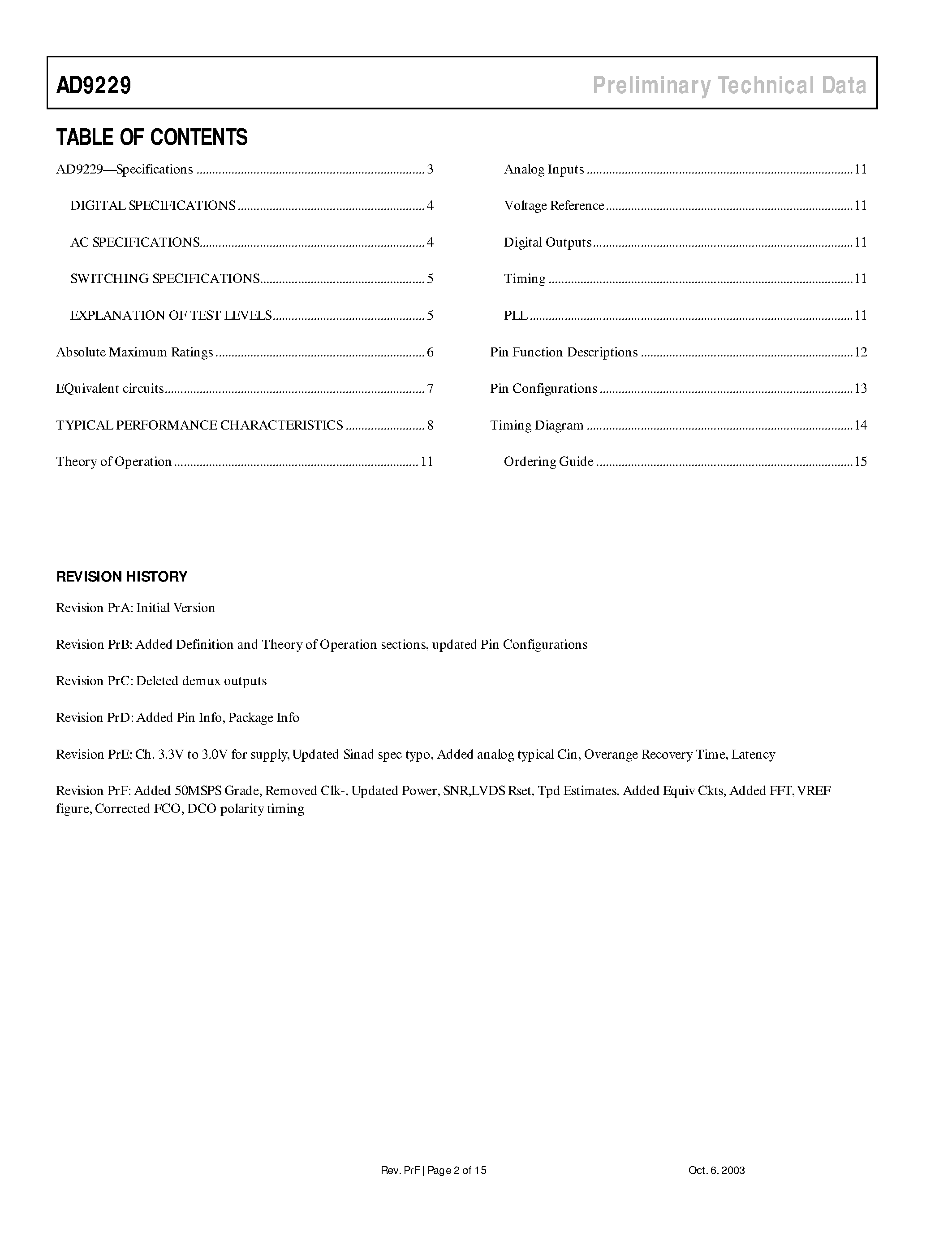 Datasheet AD9229 - Quad 12-Bit/ 50/65 MSPS Serial LVDS 3V A/D Converter page 2
