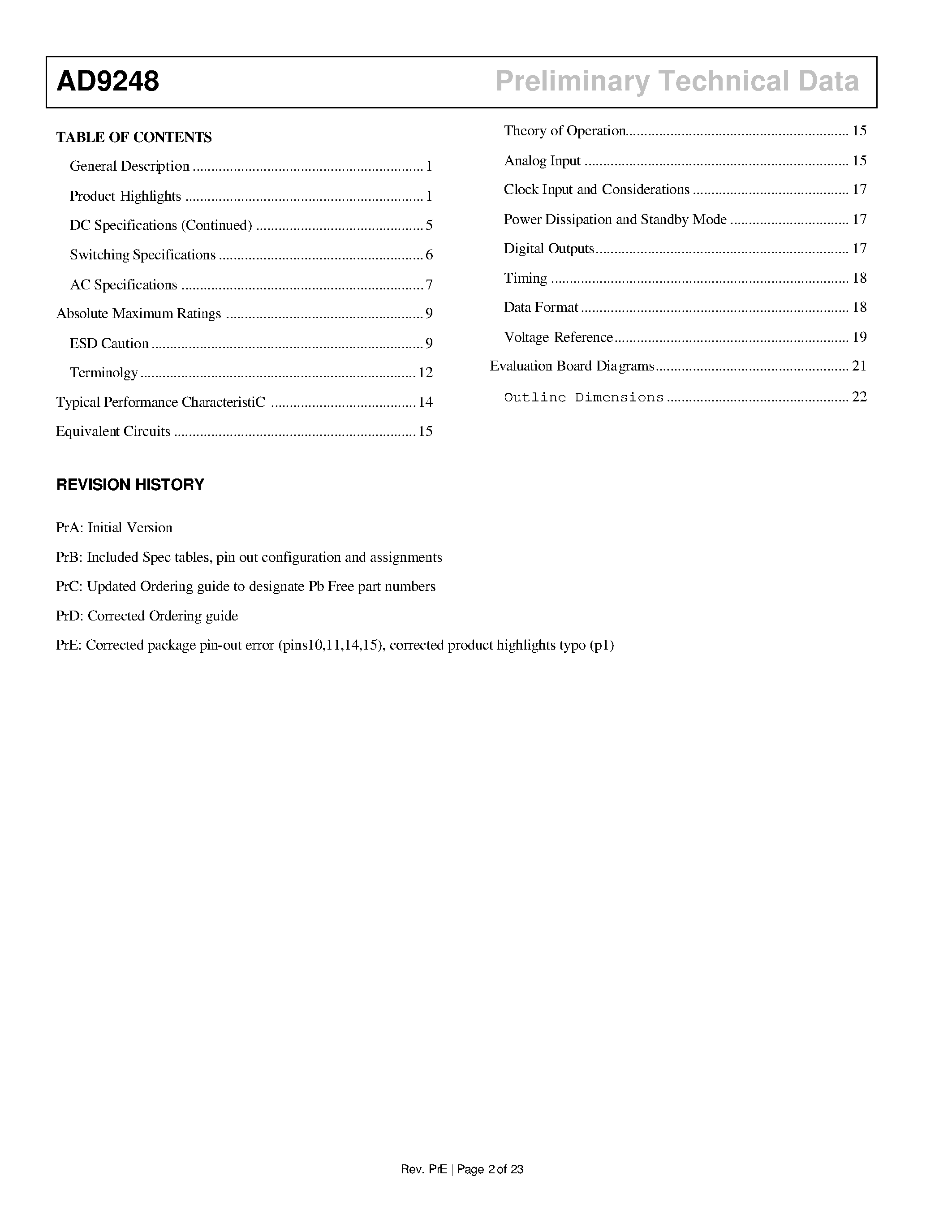 Datasheet AD9248BCPZ-40 - 14-Bit/ 20/40/65 MSPS Dual A/ D Converter page 2