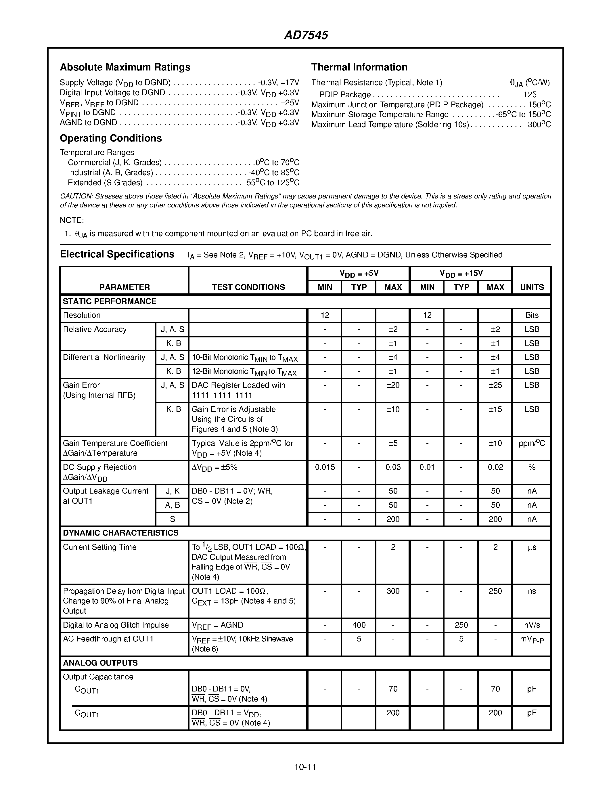 Datasheet AD7545 - 12-Bit/ Buffered/ Multiplying CMOS DAC page 2