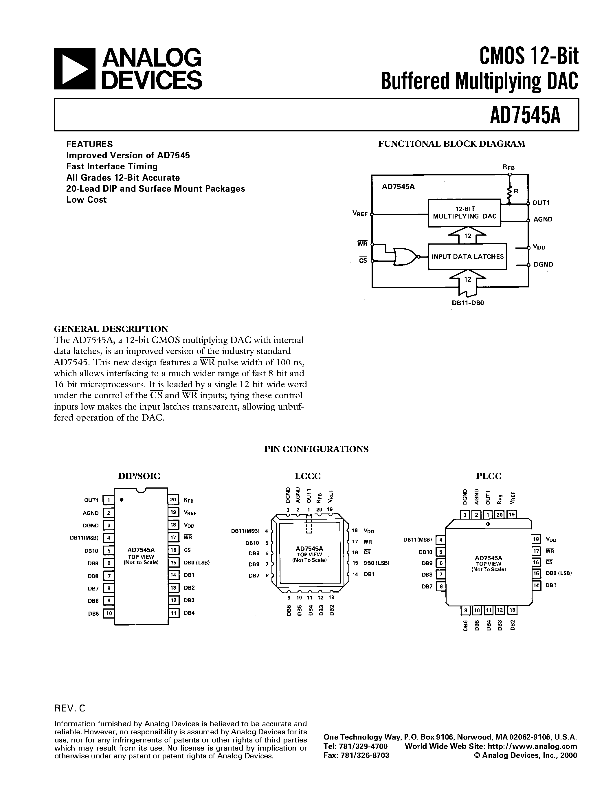 Datasheet AD7545A - CMOS 12-Bit Buffered Multiplying DAC page 1