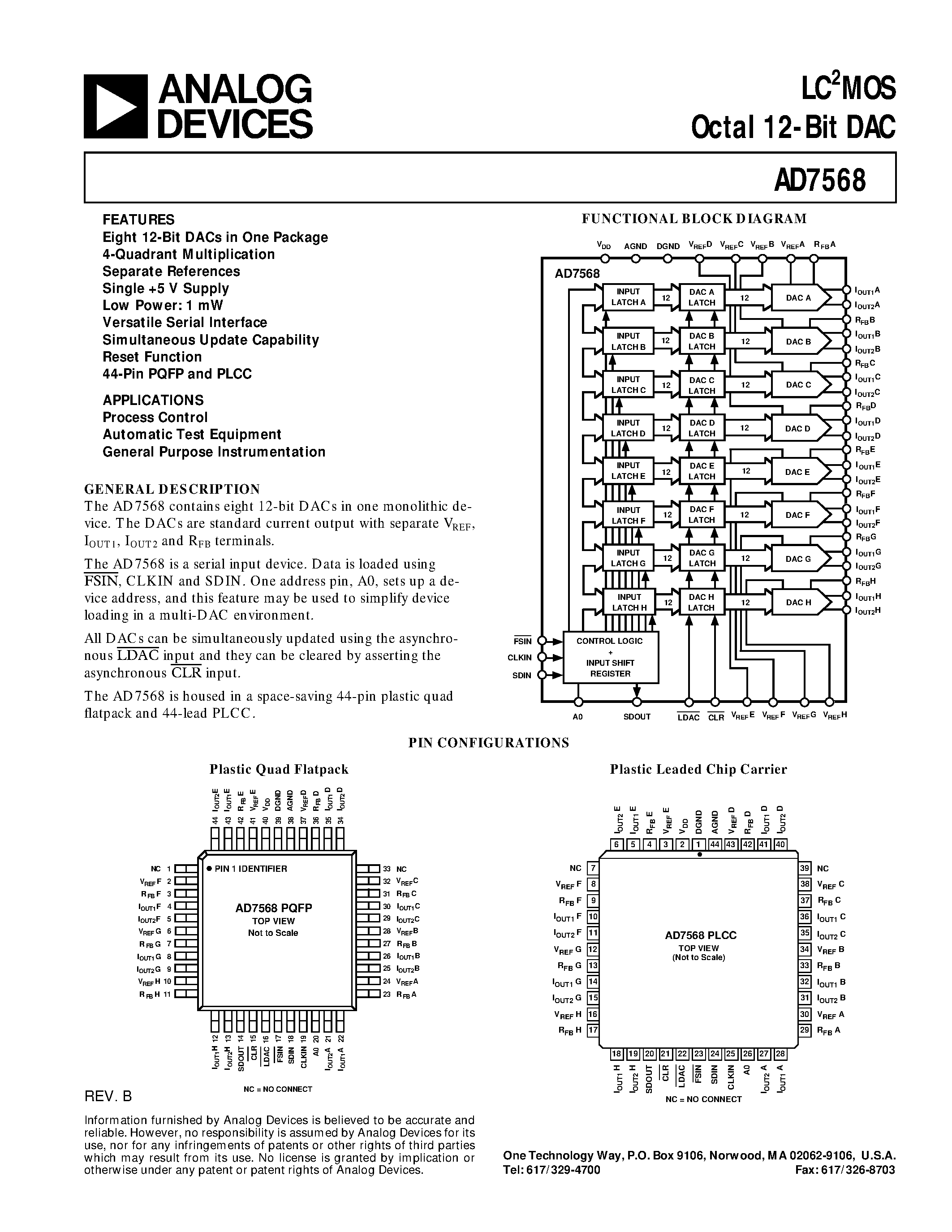 Даташит AD7568BP - LC2MOS Octal 12-Bit DAC страница 1