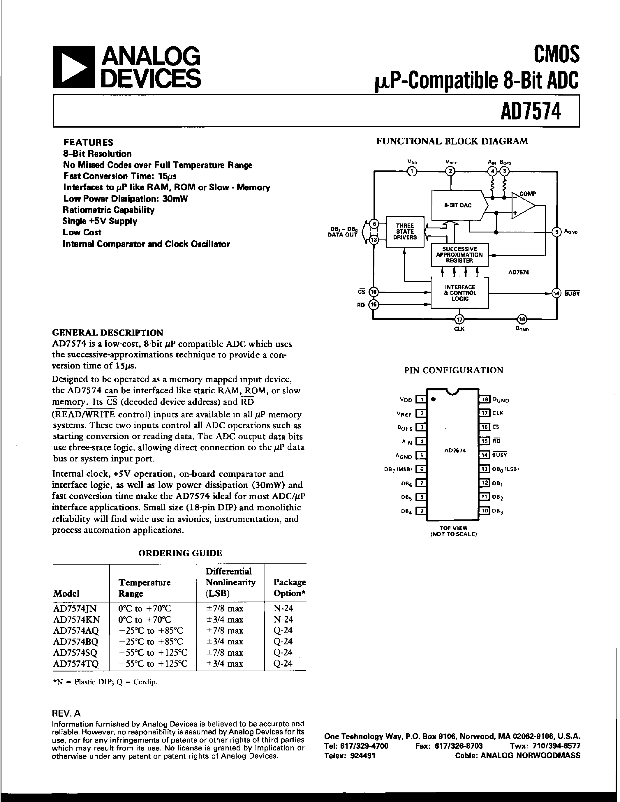 Datasheet AD7574JN - CMOS uP-COMPATIBLE 8-BIT DAC page 1