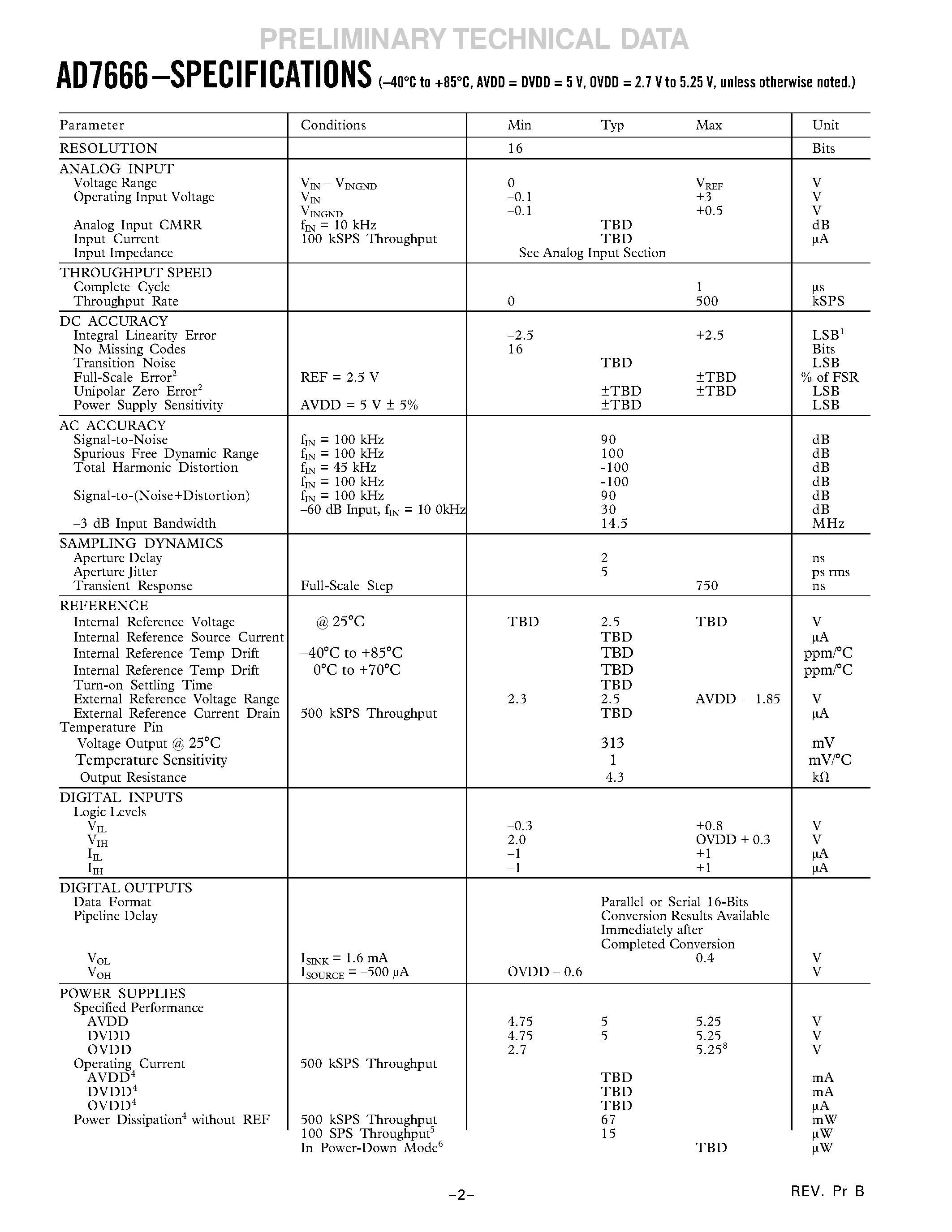 Datasheet AD7666 - 18-Bit/ 2.5 LSB INL/ 570 kSPS SAR ADC page 2
