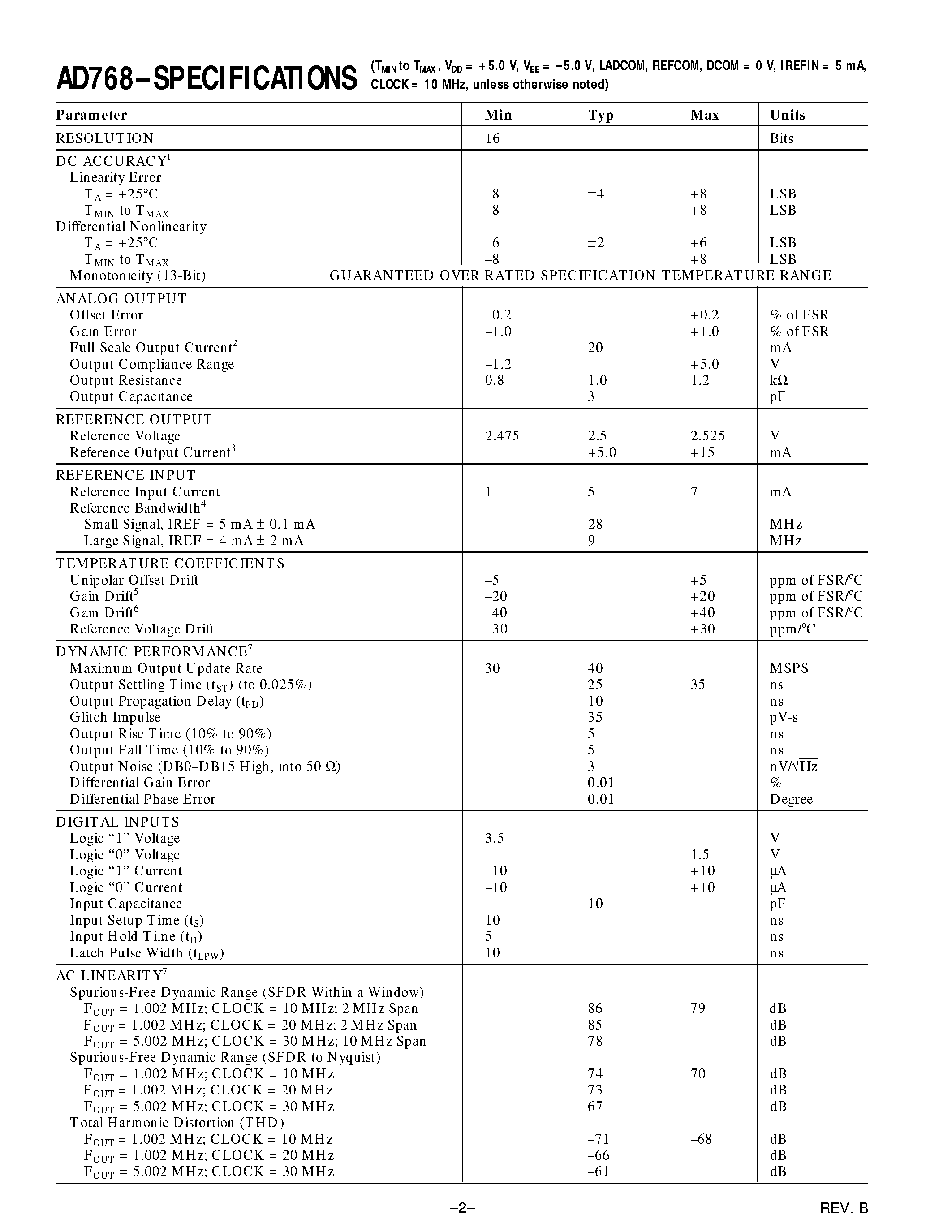 Datasheet AD768-EB - 16-Bit/ 30 MSPS D/A Converter page 2