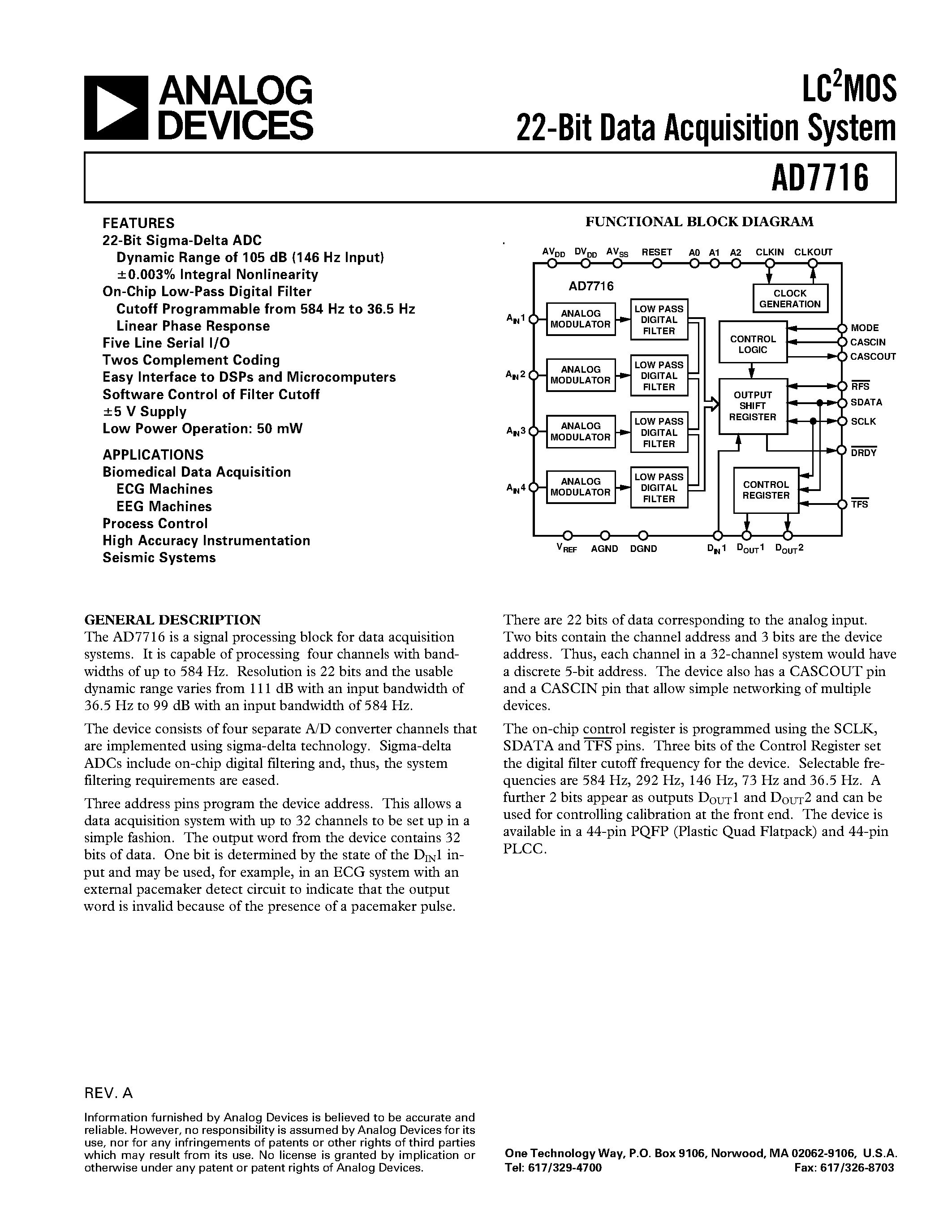 Даташит AD7716BS - LC2MOS 22-Bit Data Acquisition System страница 1