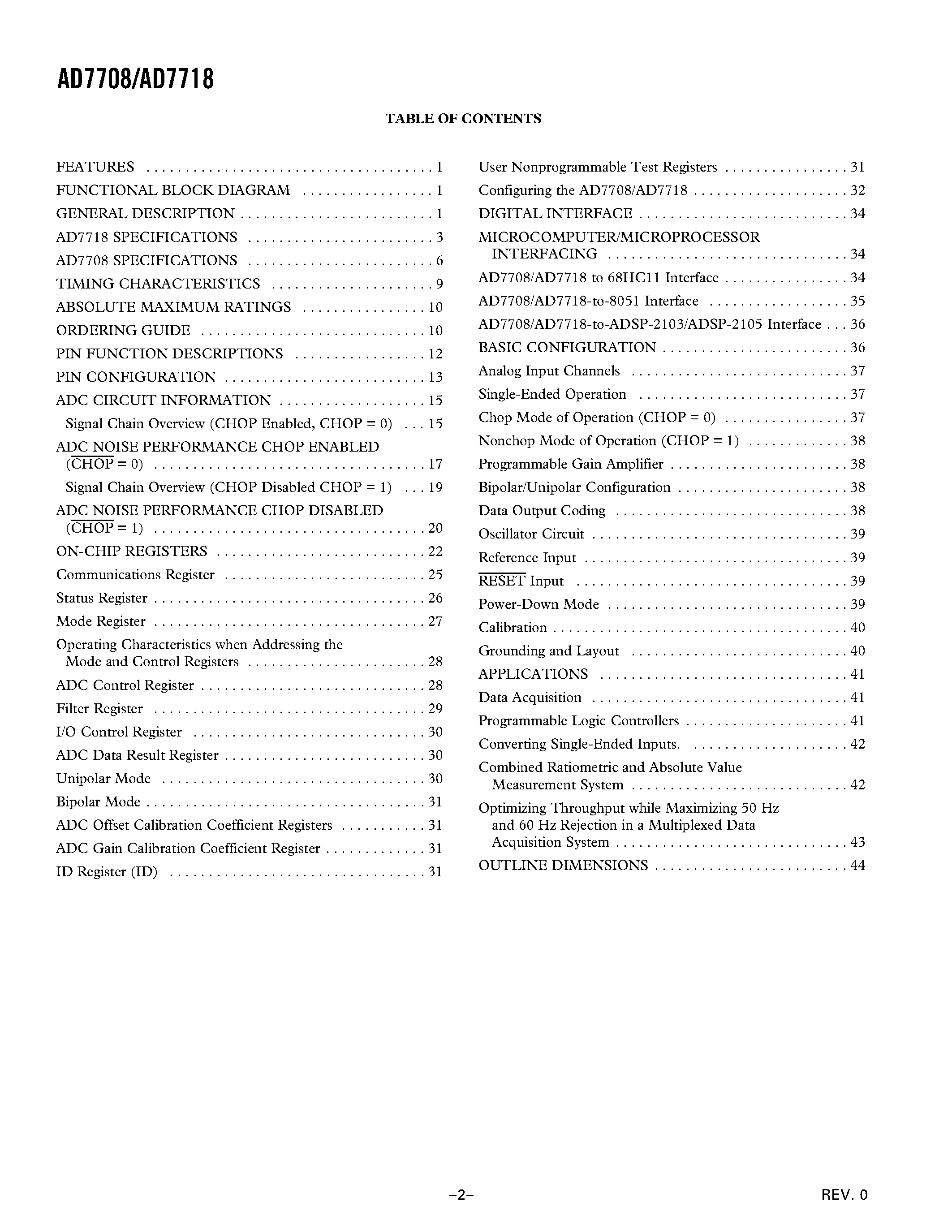 Datasheet AD7718BR - 8-/10-Channel/ Low Voltage/ Low Power/ ADCs page 2