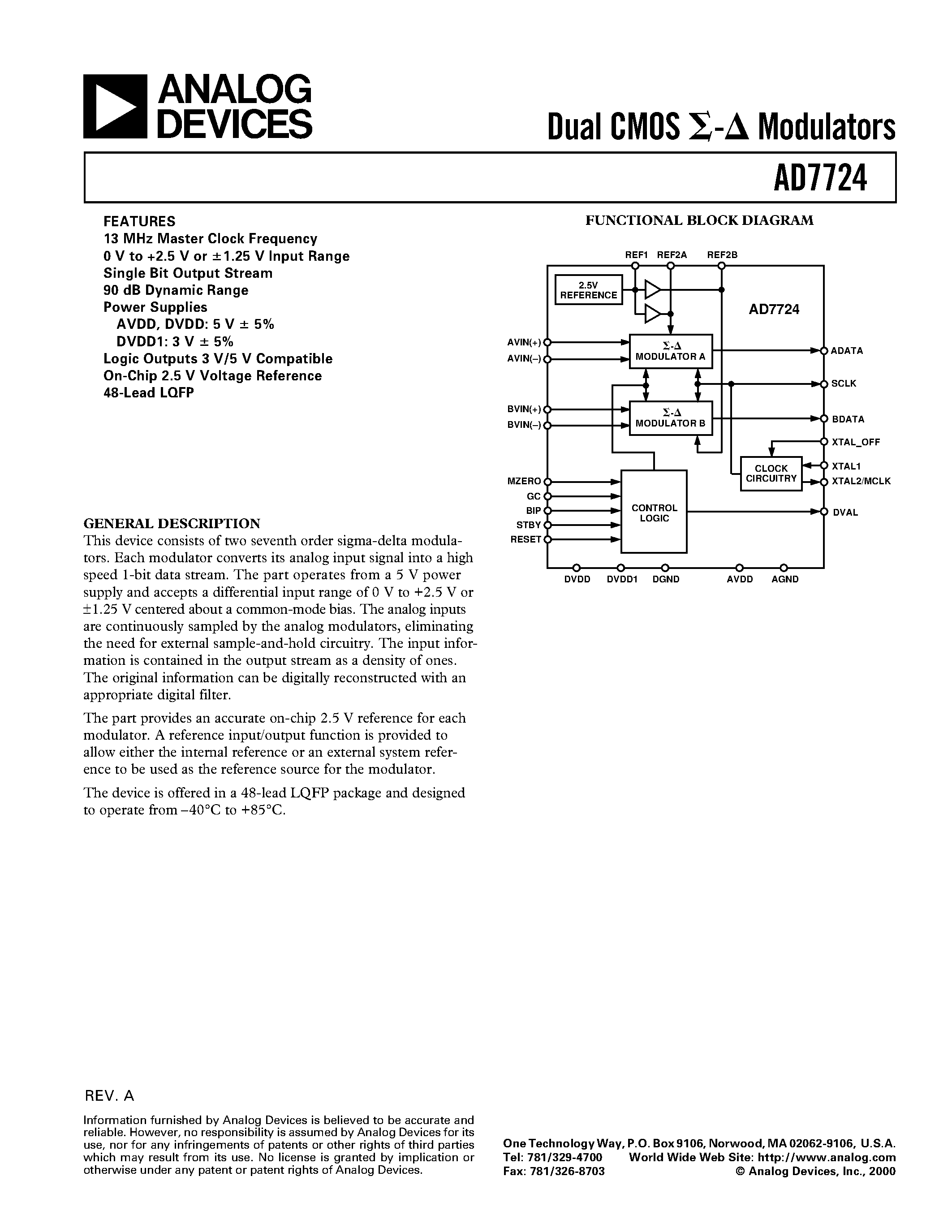 Datasheet AD7724AST - Dual CMOS Modulators page 1