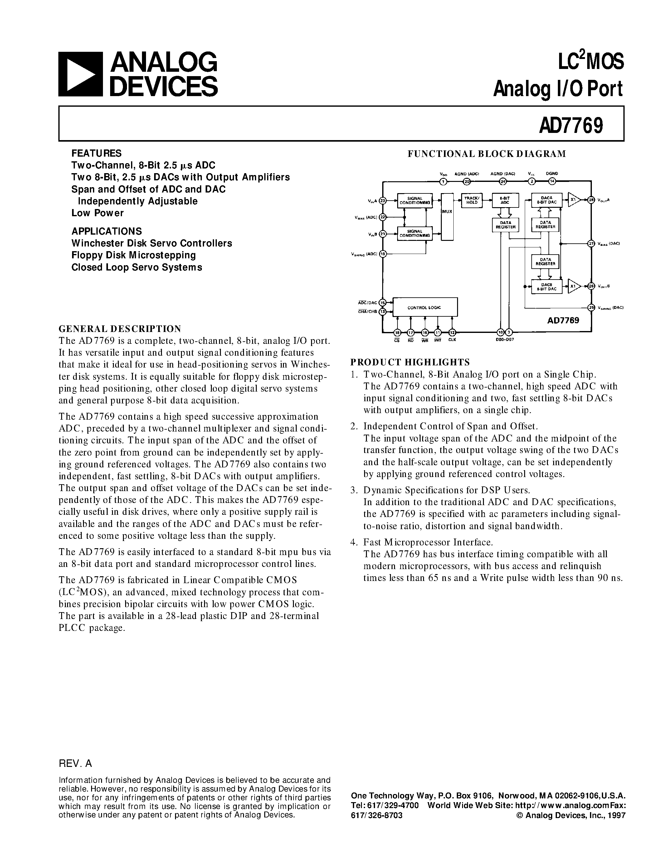 Datasheet AD7769AN - LC2MOS Analog I/O Port page 1