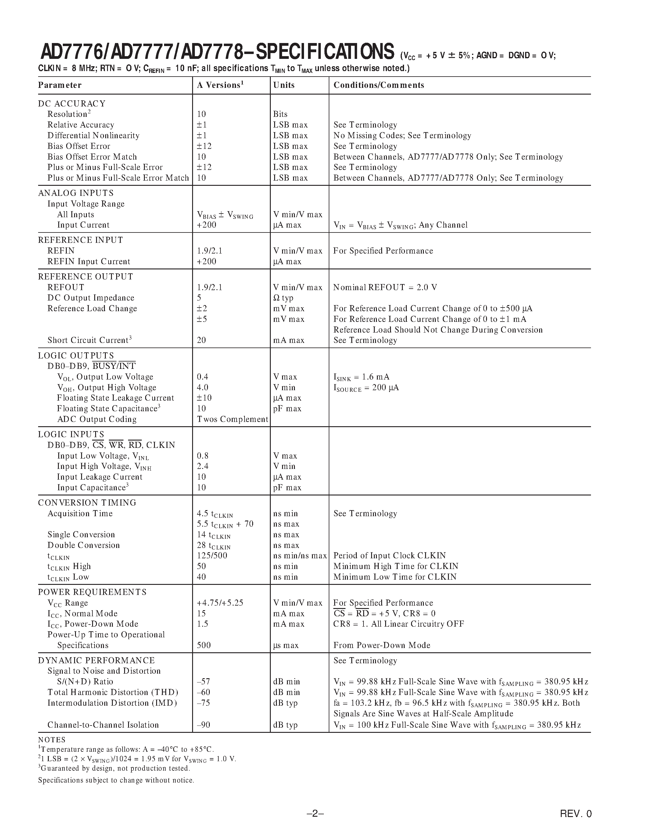 Даташит AD7777 - LC2MOS/ High Speed 1-/ 4- & 8-Channel 10-Bit ADCs страница 2