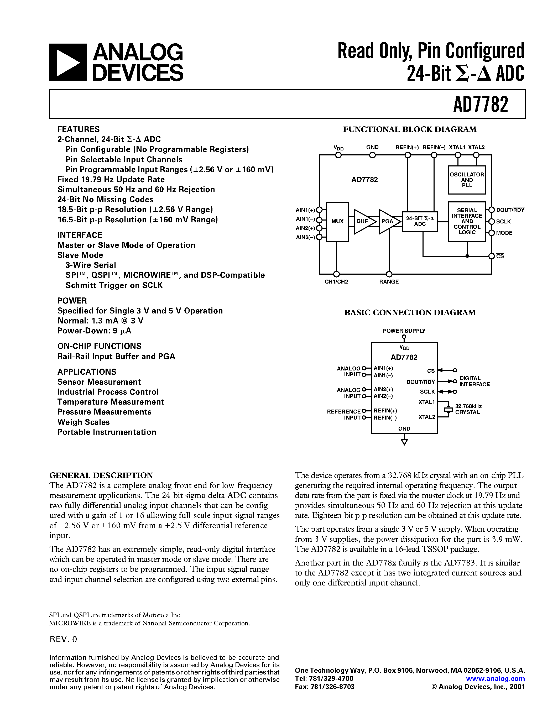 Datasheet AD7782BRU - Read Only/ Pin Configured 24-Bit ADC page 1
