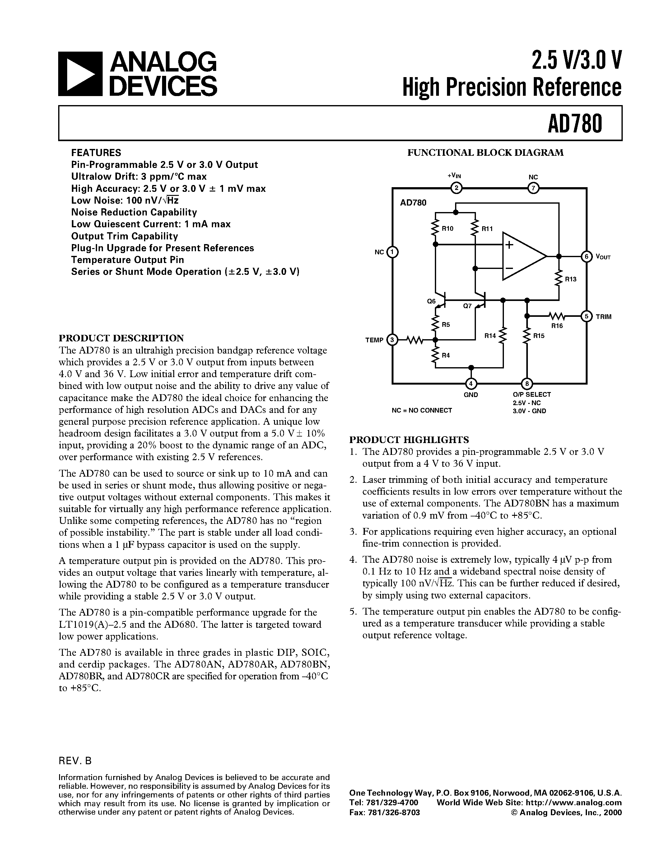 Datasheet AD780AN - 2.5 V/3.0 V High Precision Reference page 1