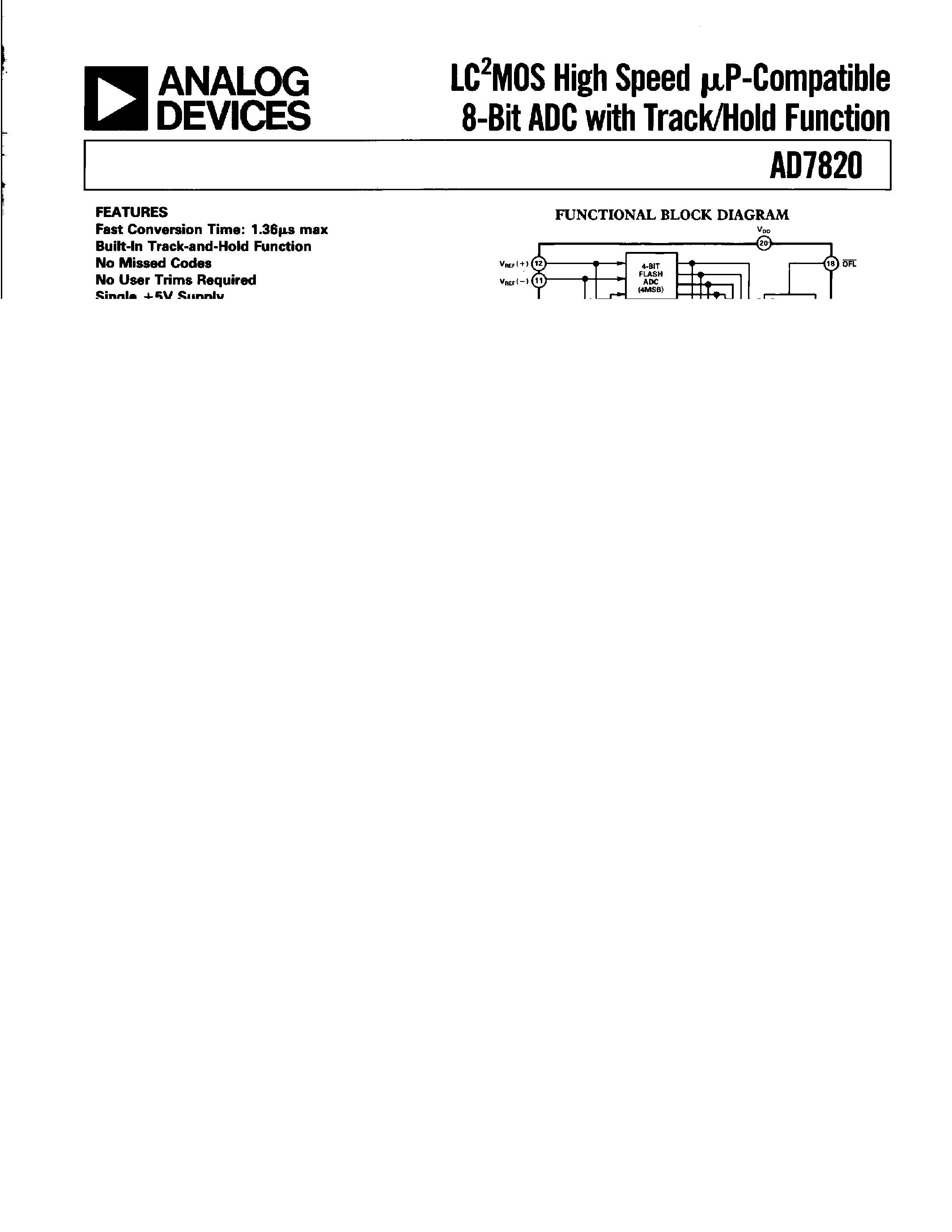 Даташит AD7820LR - LC2MOS HIGH-SPEED uP-COMPATIBLE 8-BIT ADC WITH TRACK/HOLD FUNCTION страница 1