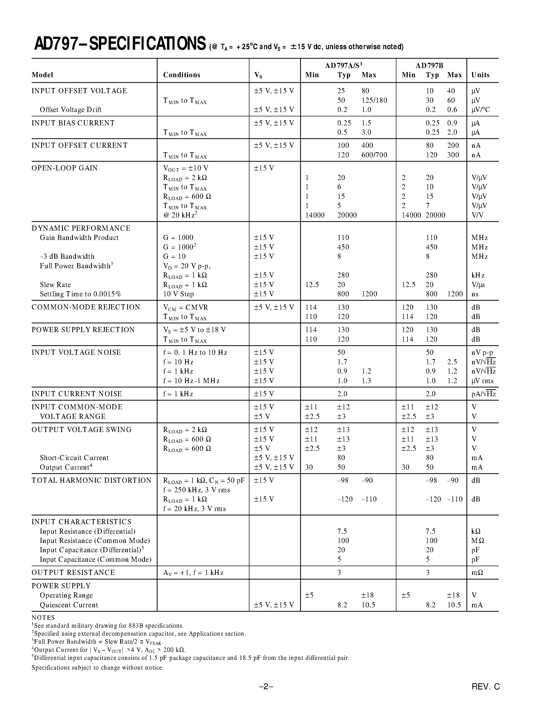 Datasheet AD797 - Ultralow Distortion/ Ultralow Noise Op Amp page 2