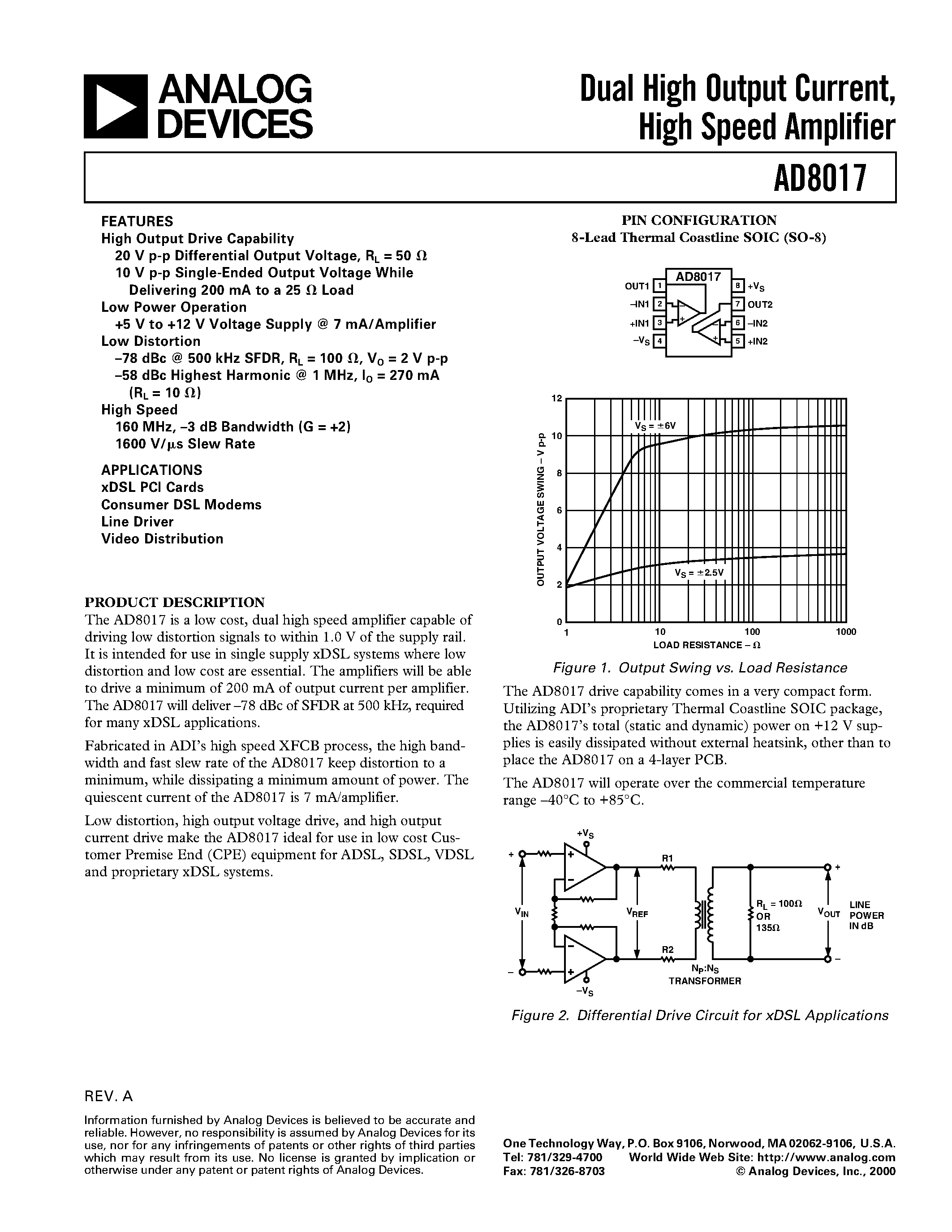Datasheet AD8017AR-REEL - Dual High Output Current/ High Speed Amplifier page 1