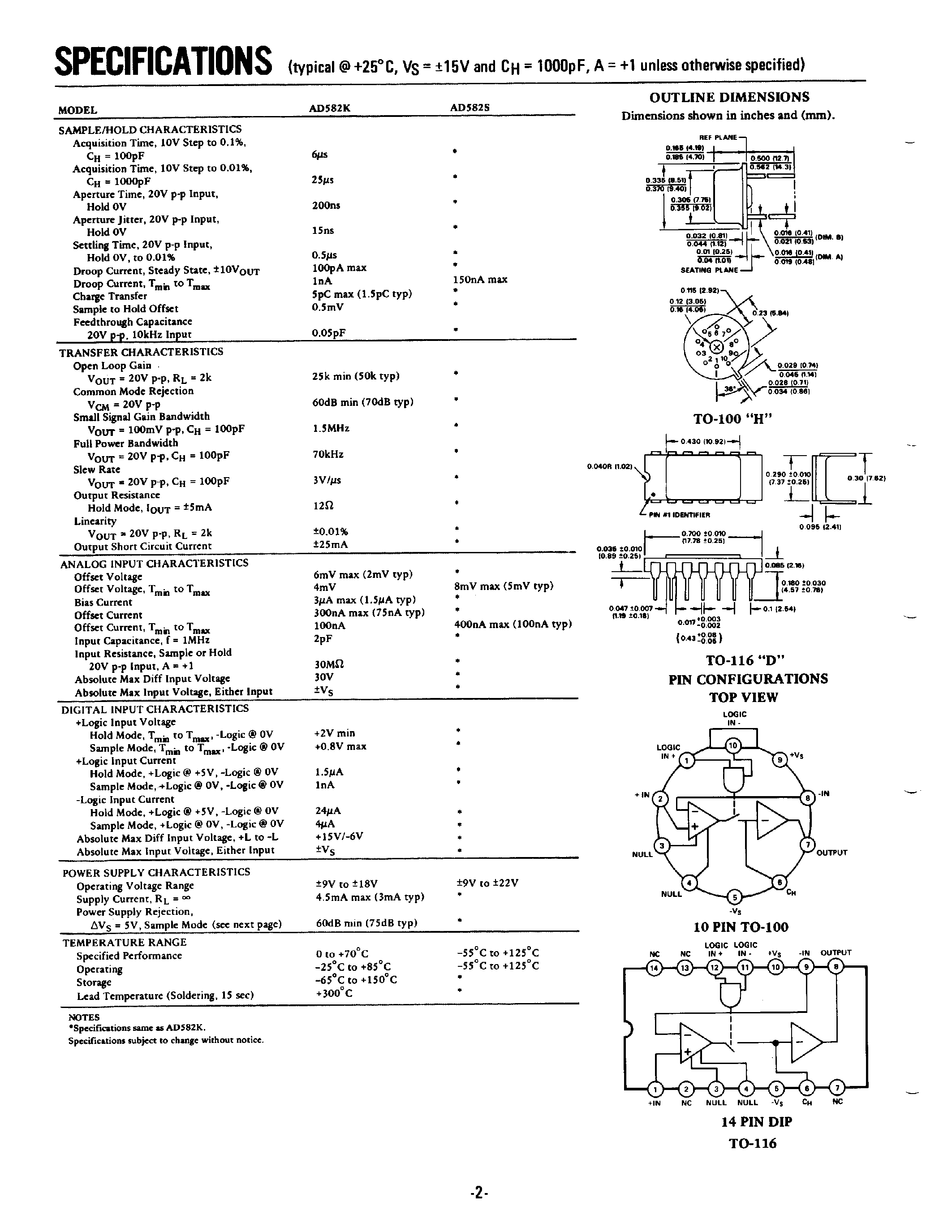 Даташит на микросхему AD582 страница 2 Даташит AD582 - Low Cost Sample/Hold Amplifier страница 2
