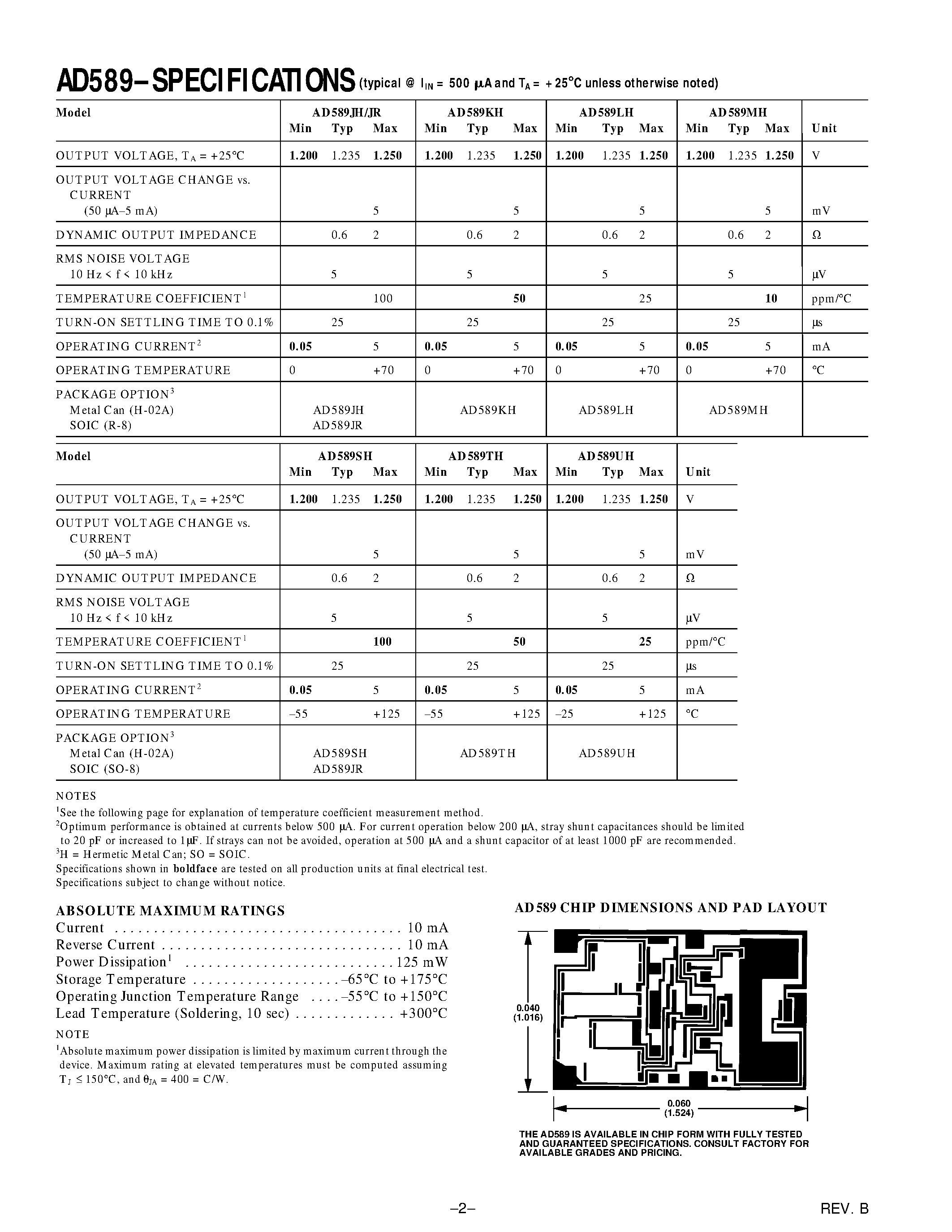 Datasheet AD589UH page 2 Datasheet AD589UH - LC2MOS 5 us 8-Bit ADC with Track/Hold page 2