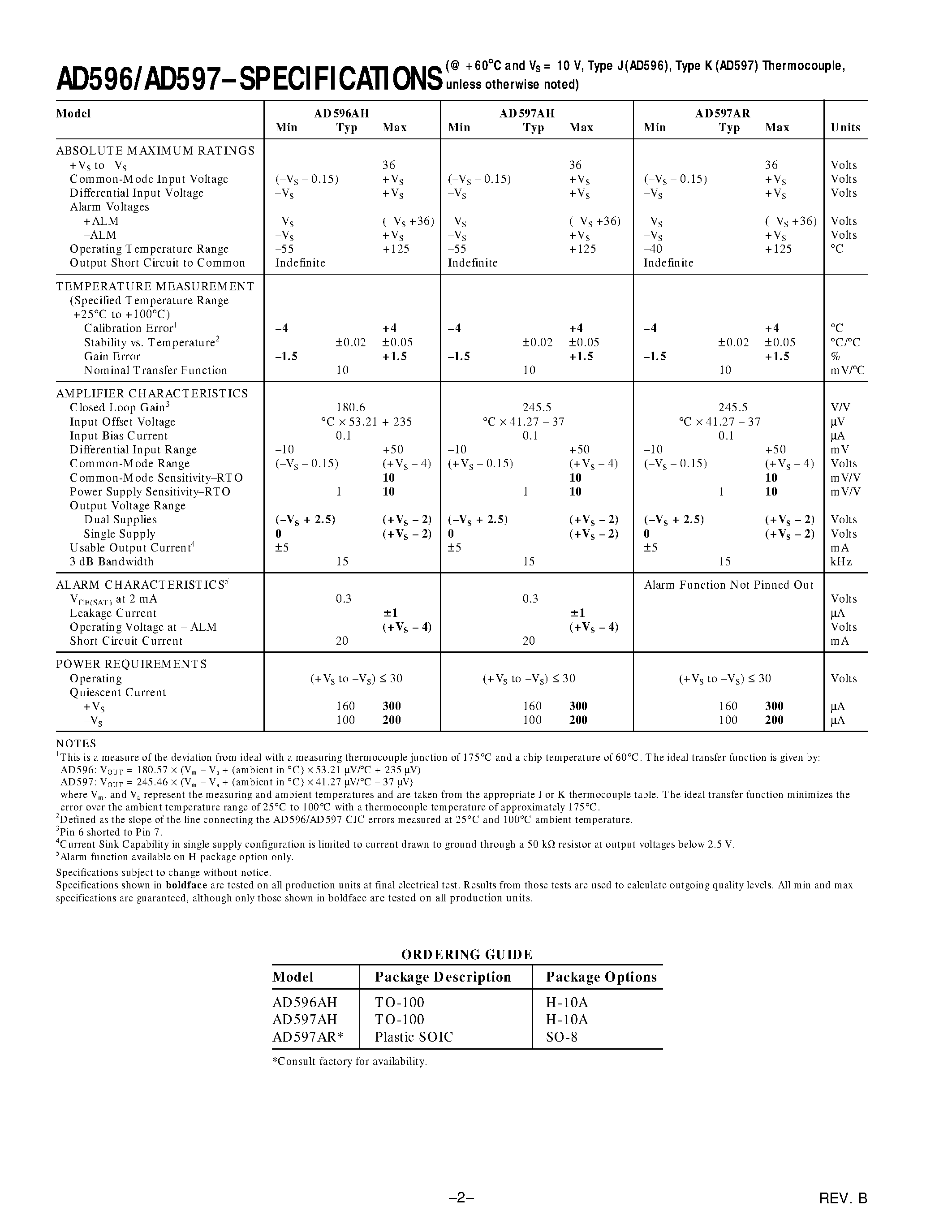Datasheet AD597AH - Thermocouple Conditioner and Setpoint Controller page 2