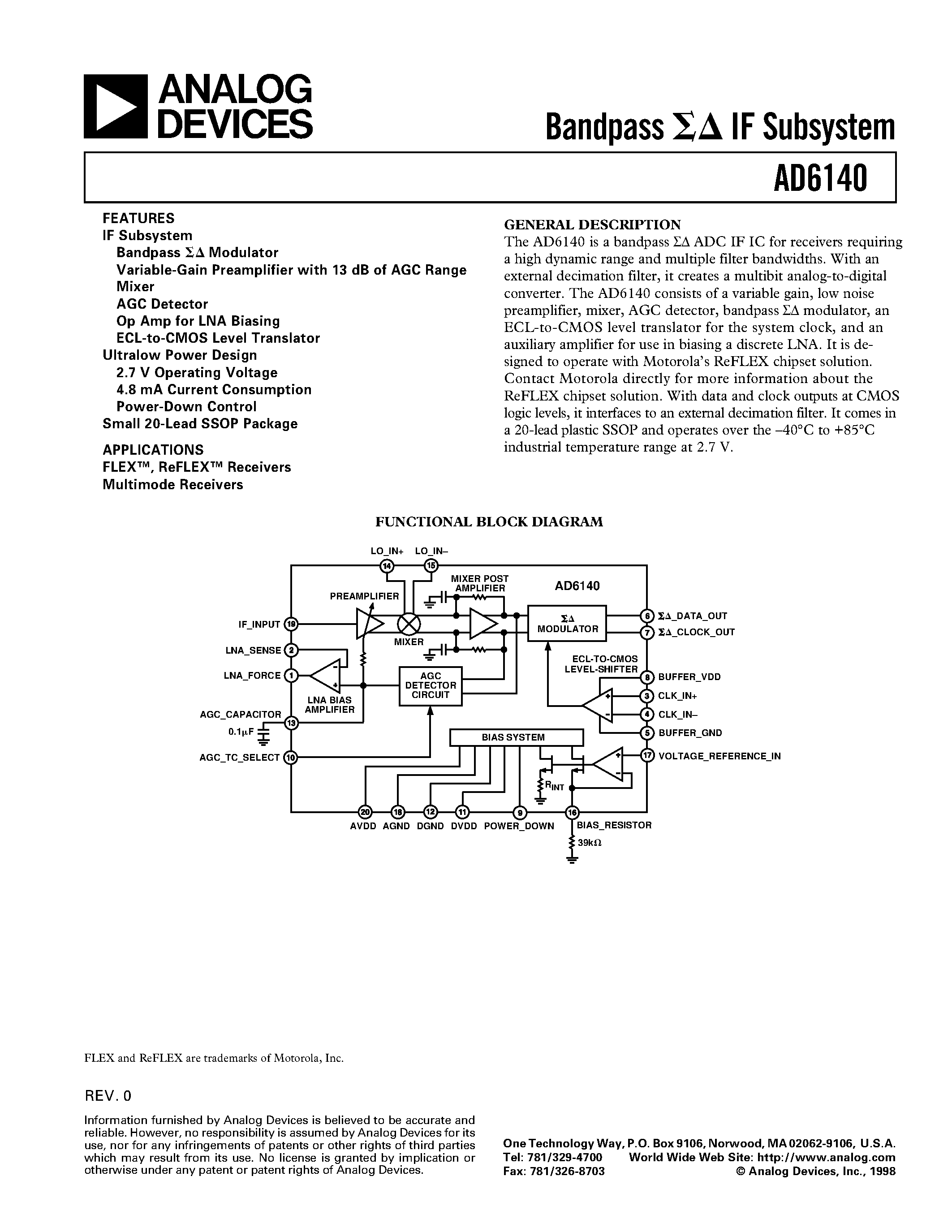 Datasheet AD6140ARS - Bandpass IF Subsystem page 1