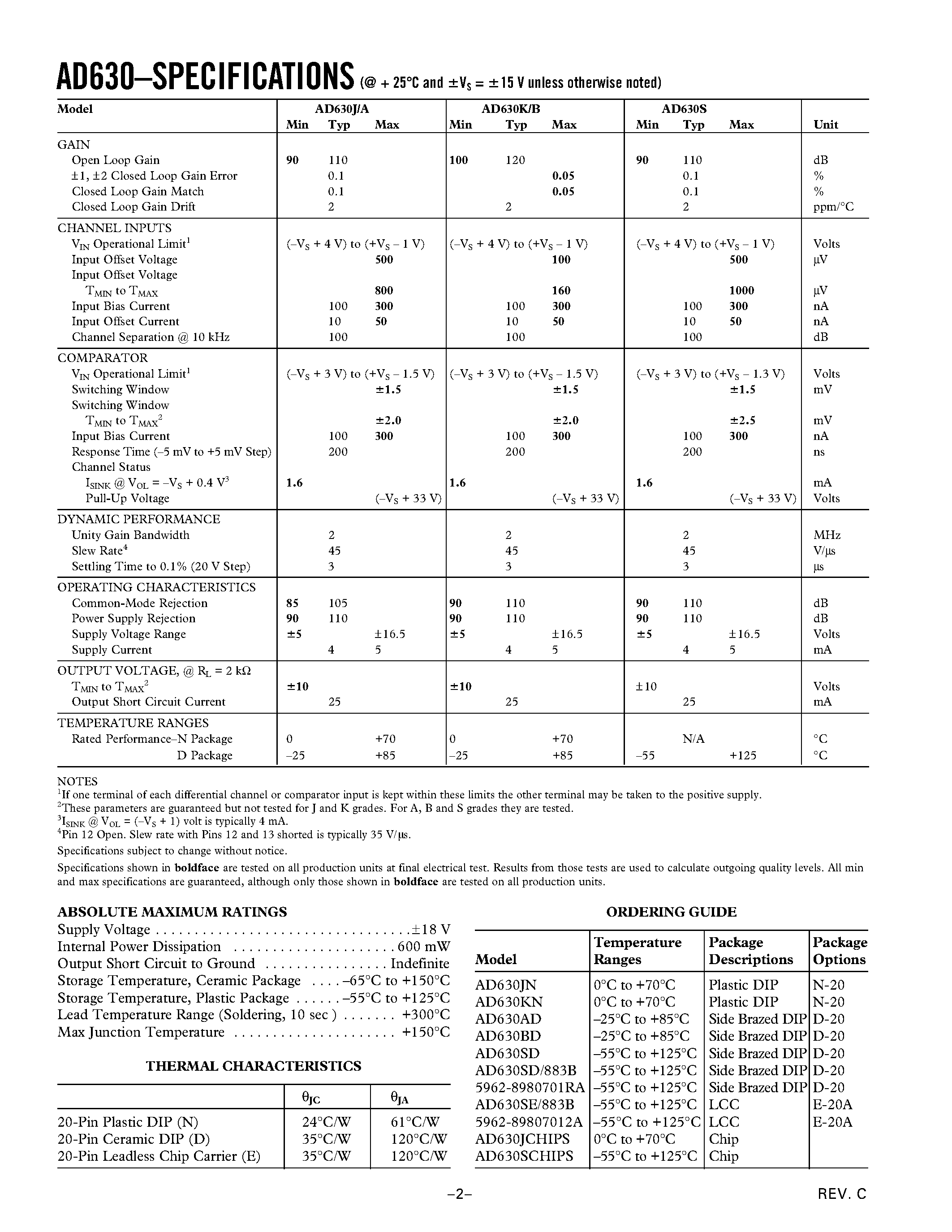 Datasheet AD630JCHIPS - Balanced Modulator/Demodulator page 2