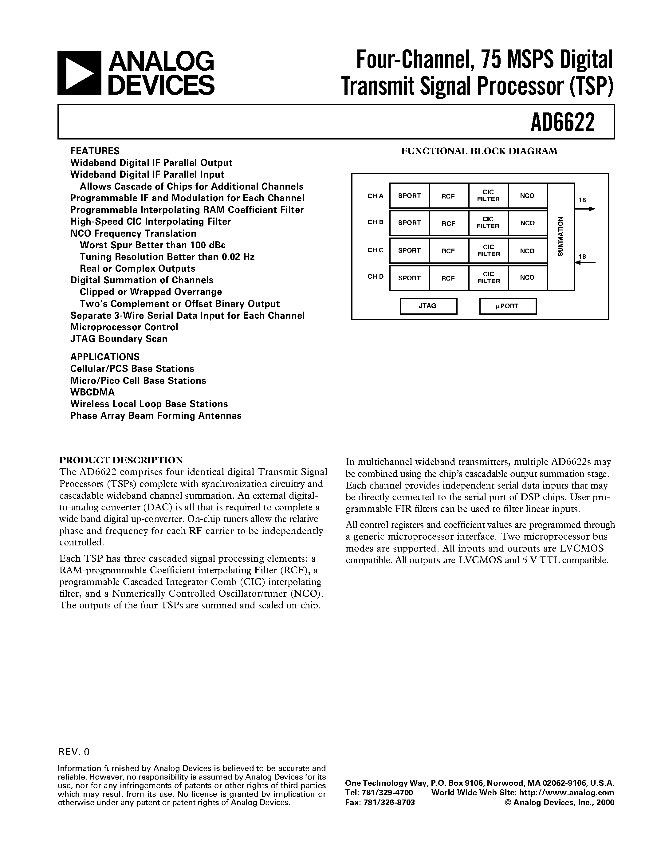 Datasheet AD6622AS - Four-Channel/ 75 MSPS Digital Transmit Signal Processor TSP page 1