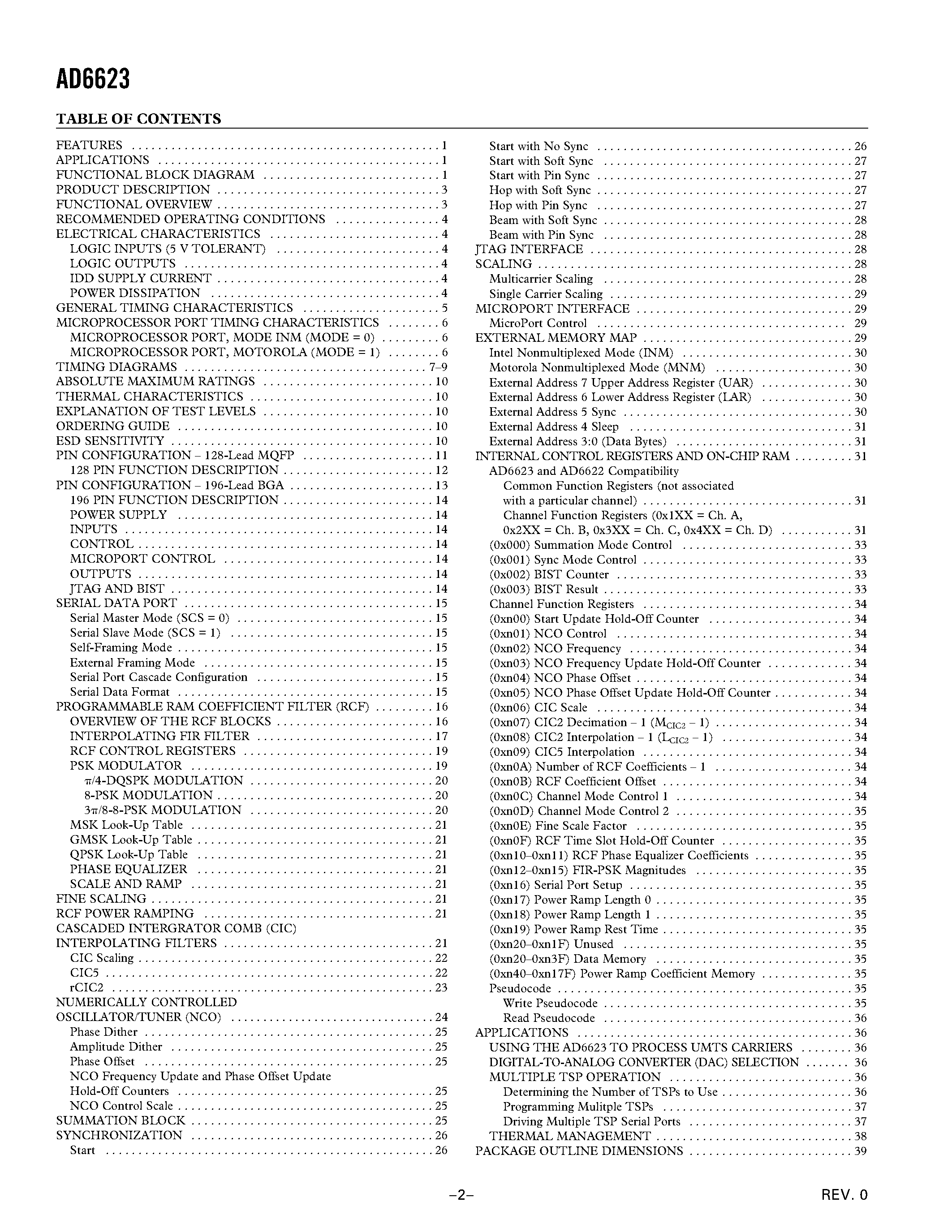 Datasheet AD6623AS - 4-Channel/ 104 MSPS Digital Transmit Signal Processor TSP page 2