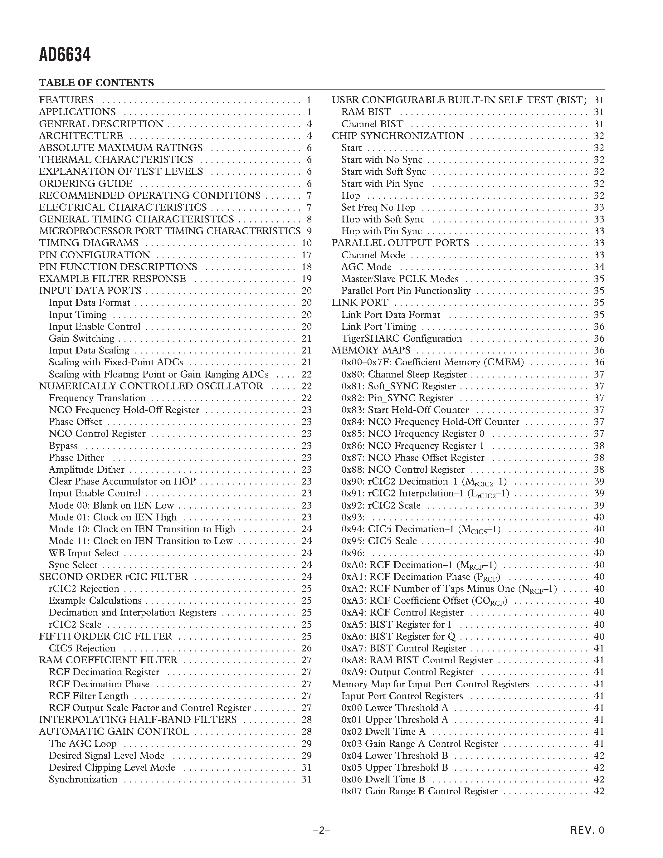 Даташит AD6634BBC - 80 MSPS/ Dual-Channel WCDMA Receive Signal Processor (RSP) страница 2