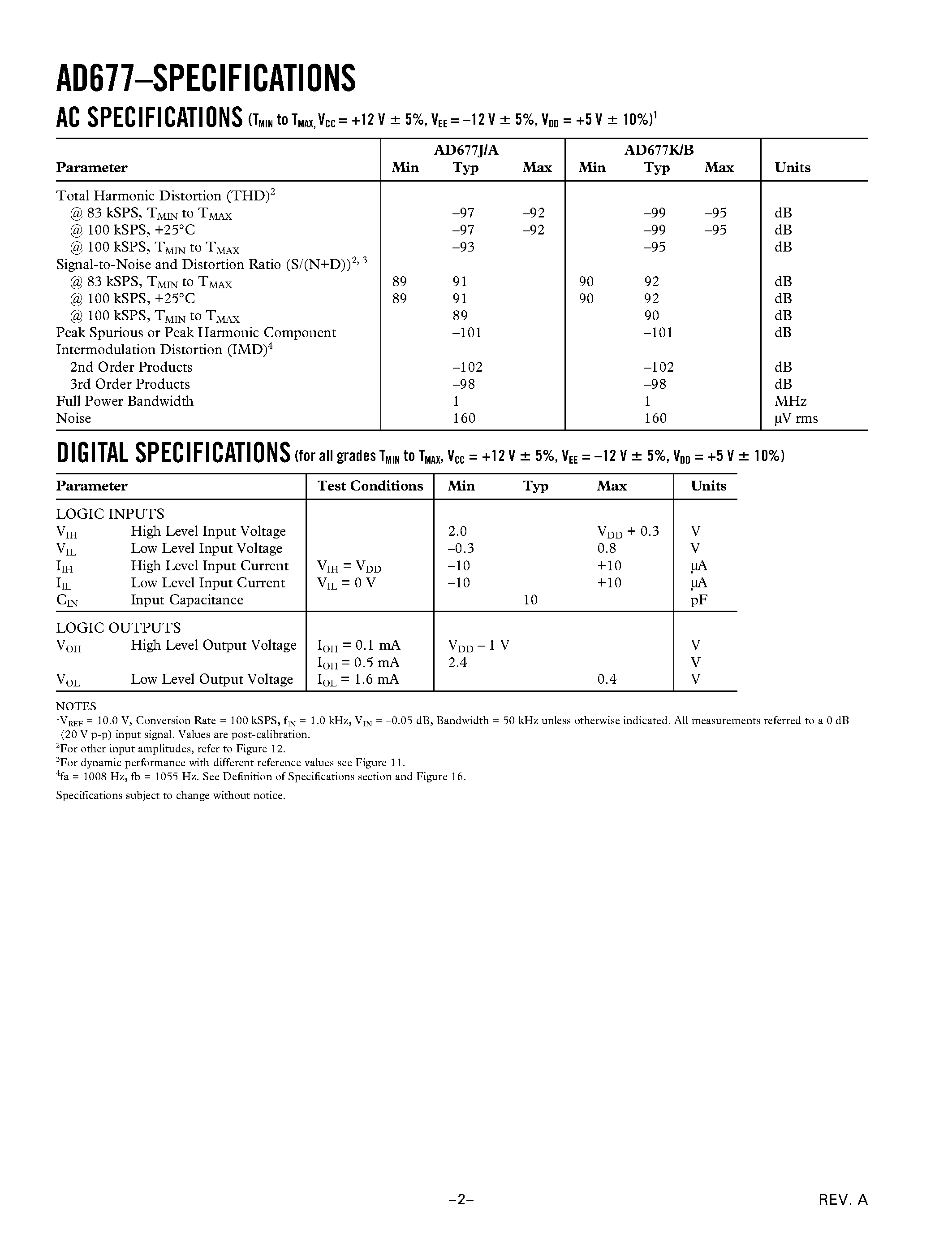 Даташит AD677AD - 16-Bit 100 kSPS Sampling ADC страница 2