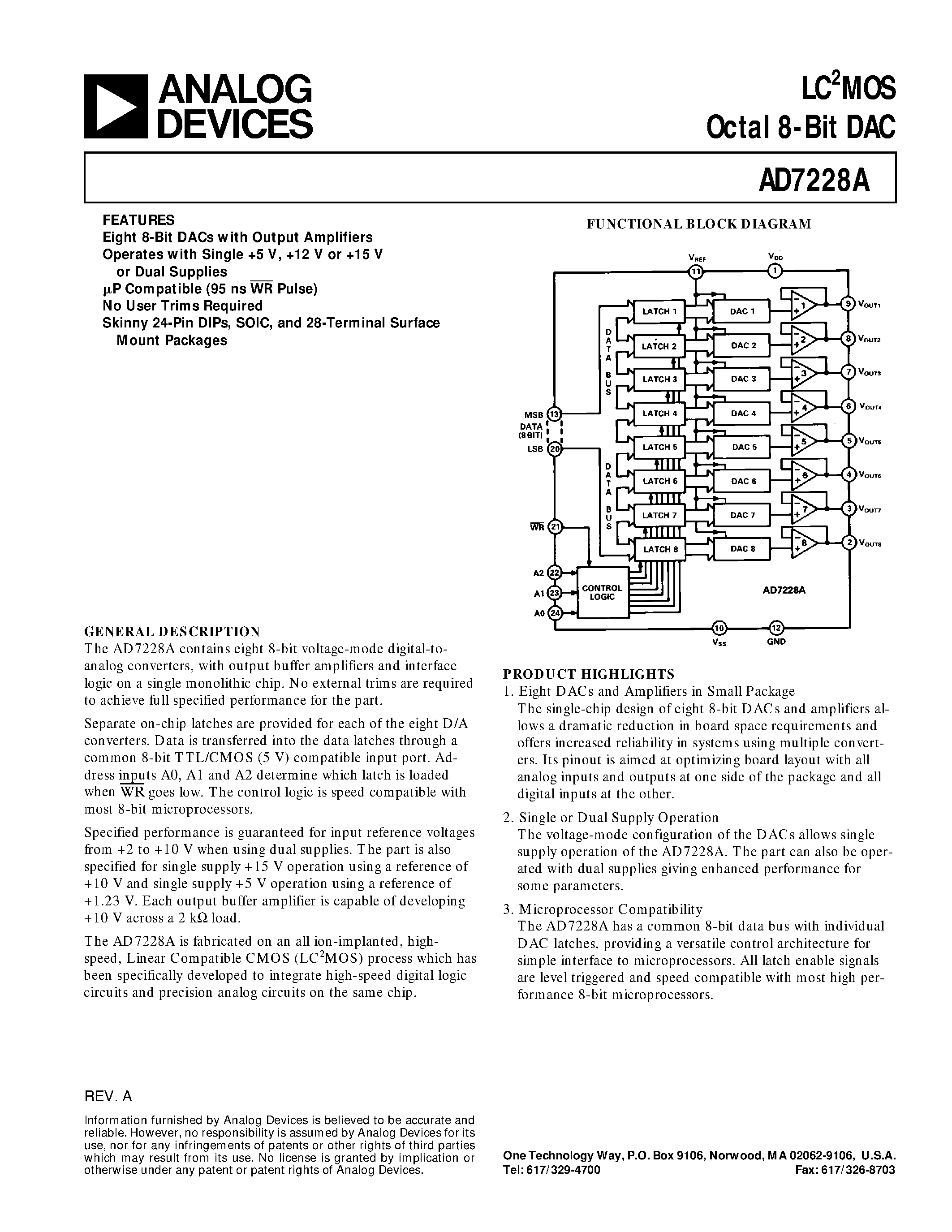Даташит AD7228ABQ - LC2MOS Octal 8-Bit DAC страница 1