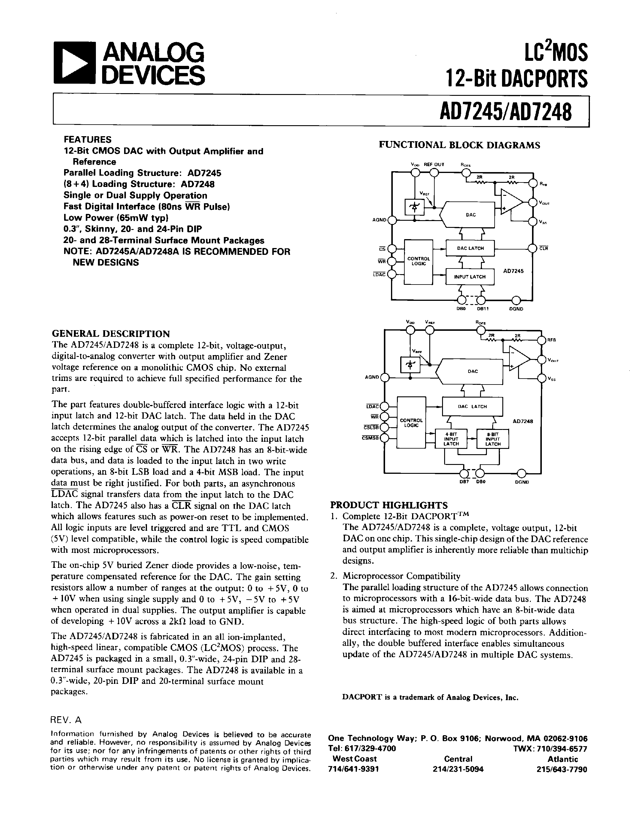 Datasheet AD7245SQ - LC2MOS 12-Bit DACPORT page 1