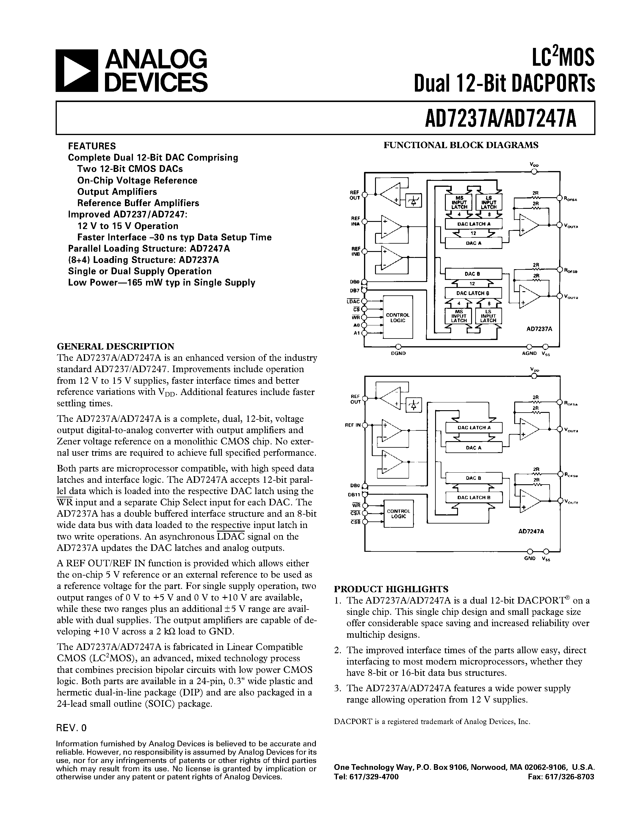 Datasheet AD7247AAR - LC2MOS Dual 12-Bit DACPORTs page 1