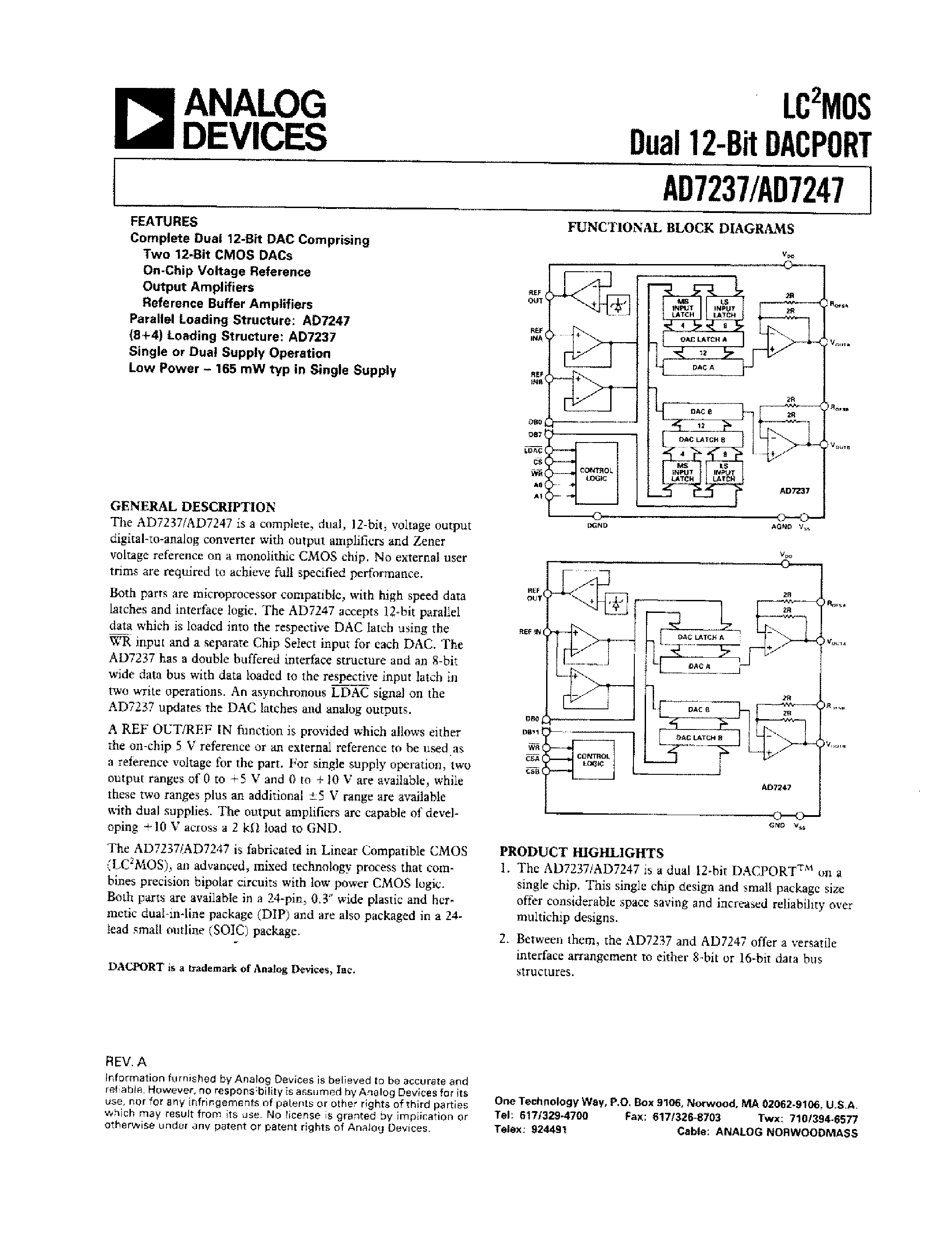 Datasheet AD7247BQ - LC2MOS DUAL 12-BIT DACPORT page 1