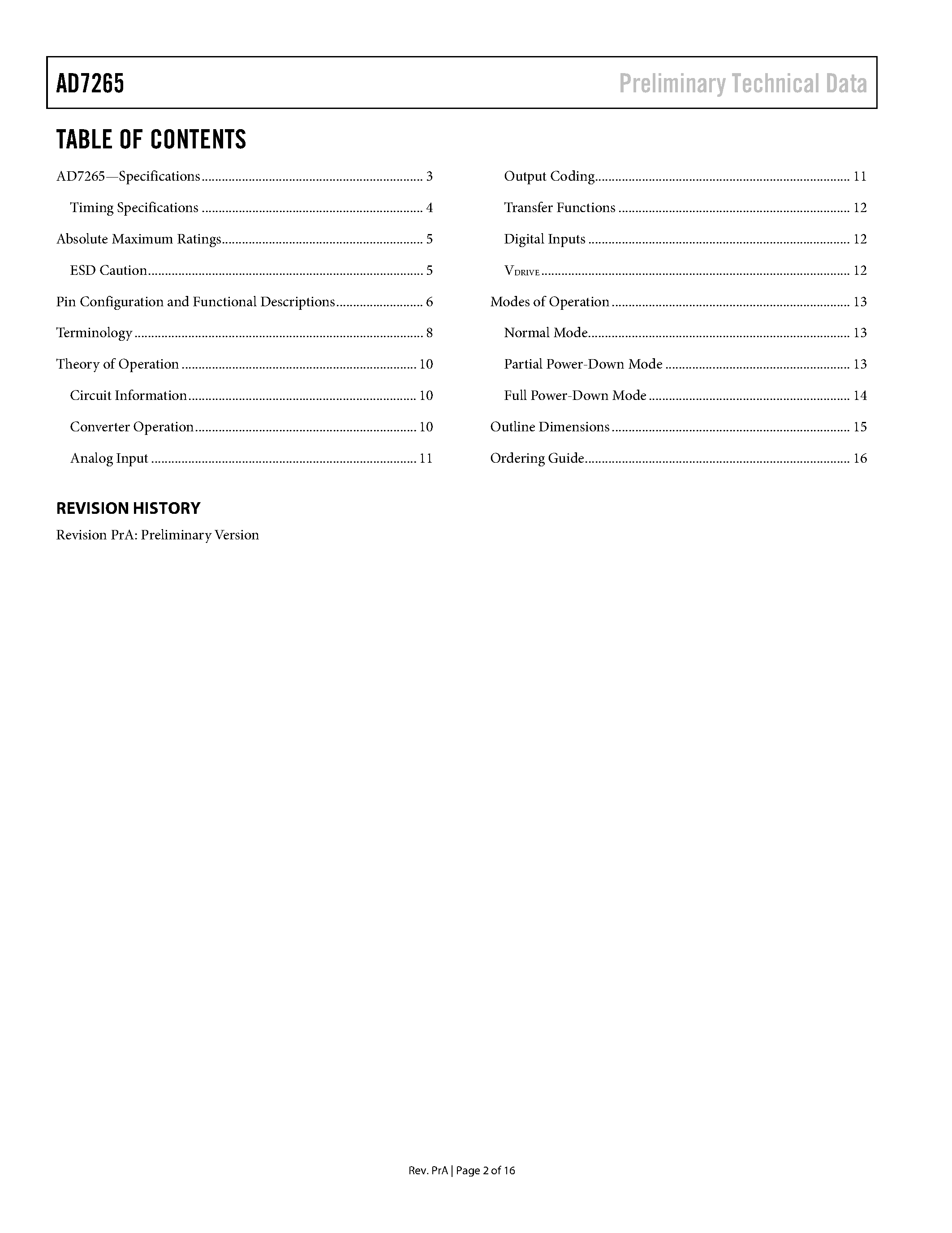 Datasheet AD7265 - Differential Input/ Dual 1 MSPS/ 12-Bit/ 3-Channel SAR ADC page 2