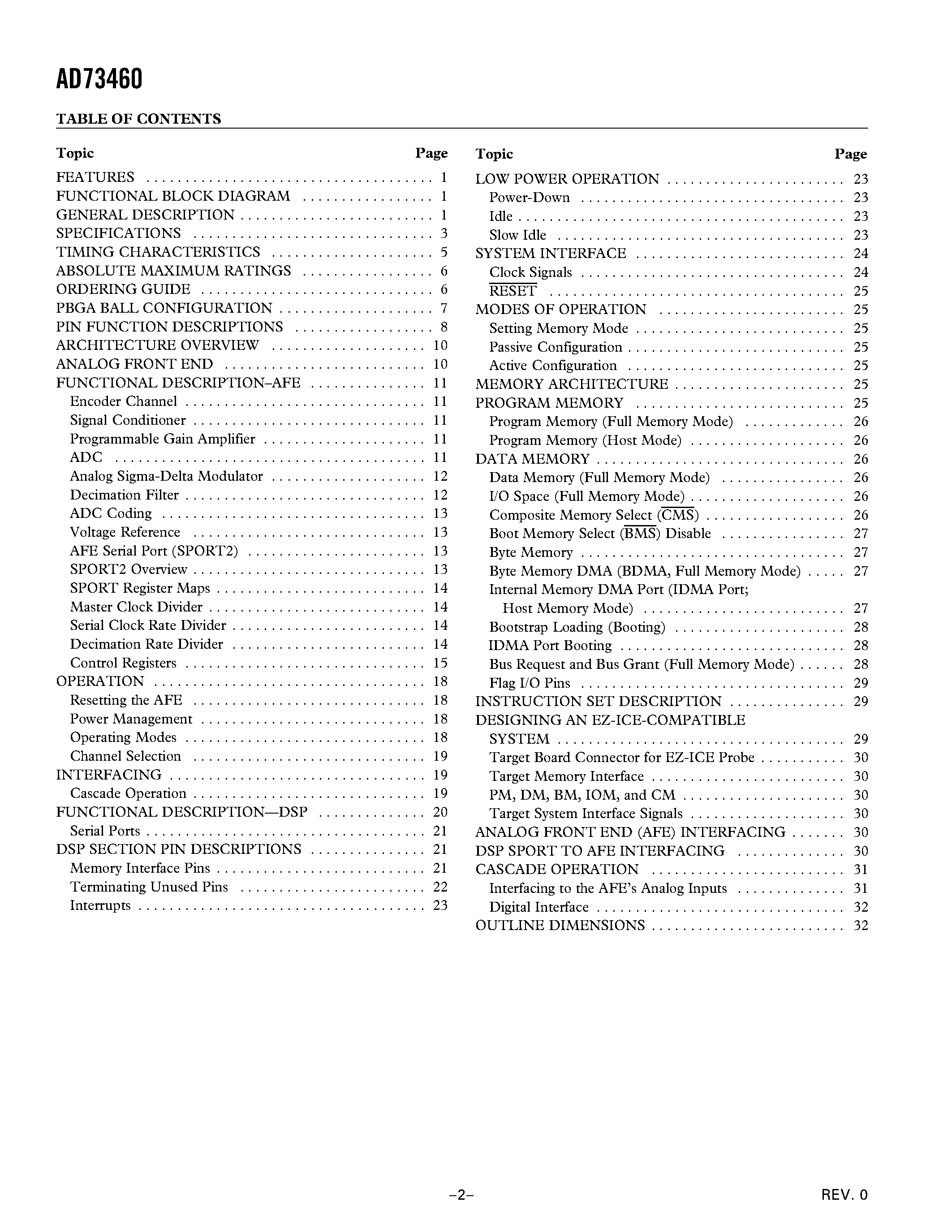 Datasheet AD73460 - Six-Input Channel Analog Front End page 2
