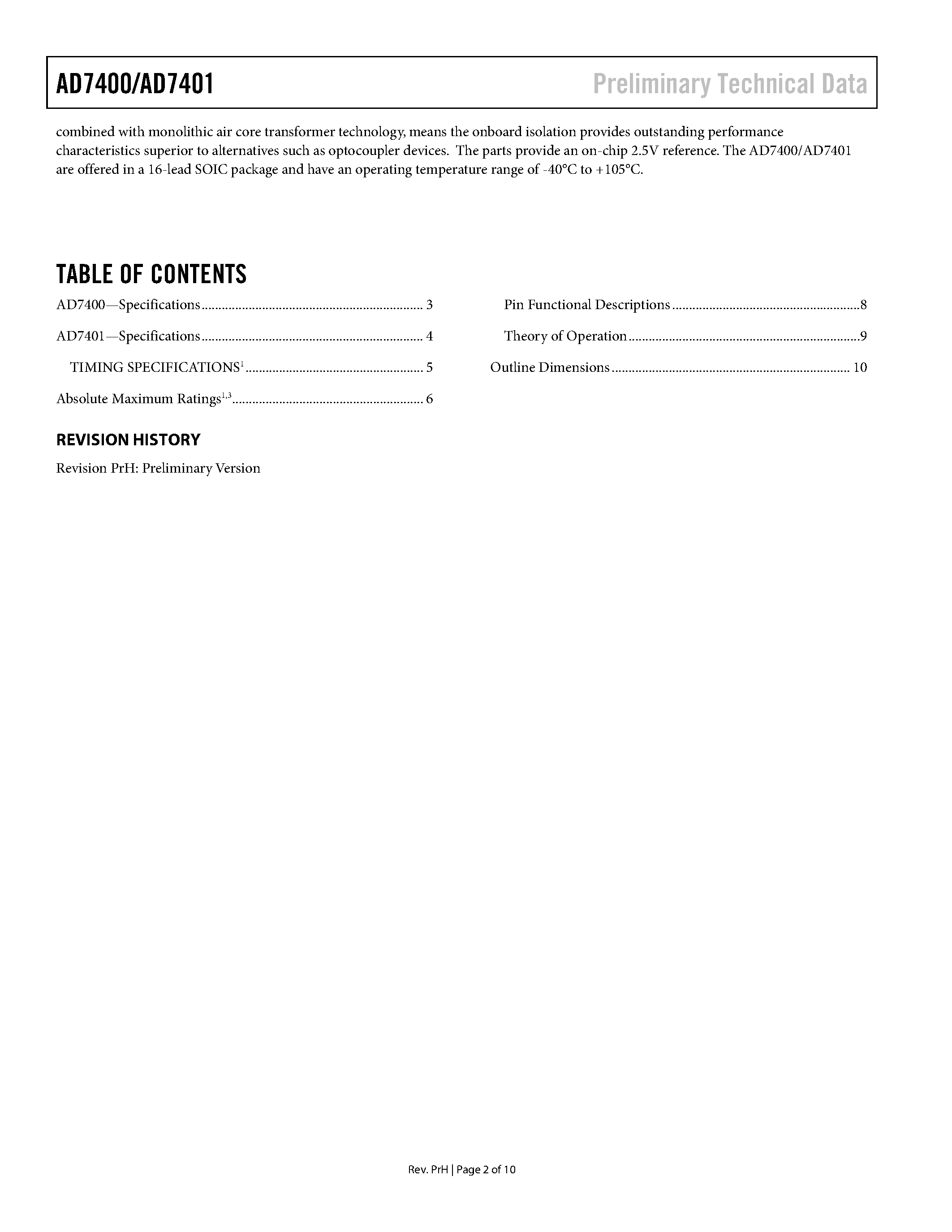 Datasheet AD7401BRW - Isolated Sigma-Delta Modulator page 2