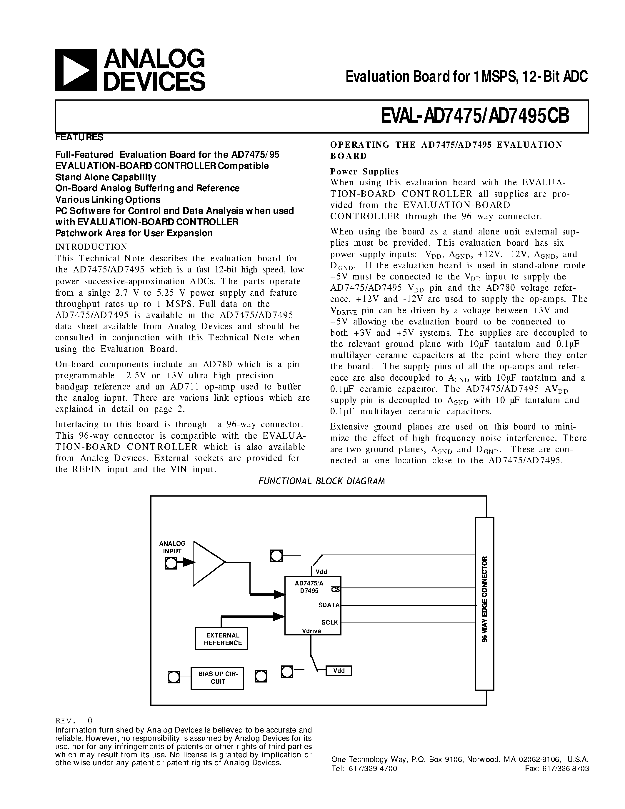 Datasheet AD7495CB - Evaluation Board for 1MSPS/ 12-Bit ADC page 1