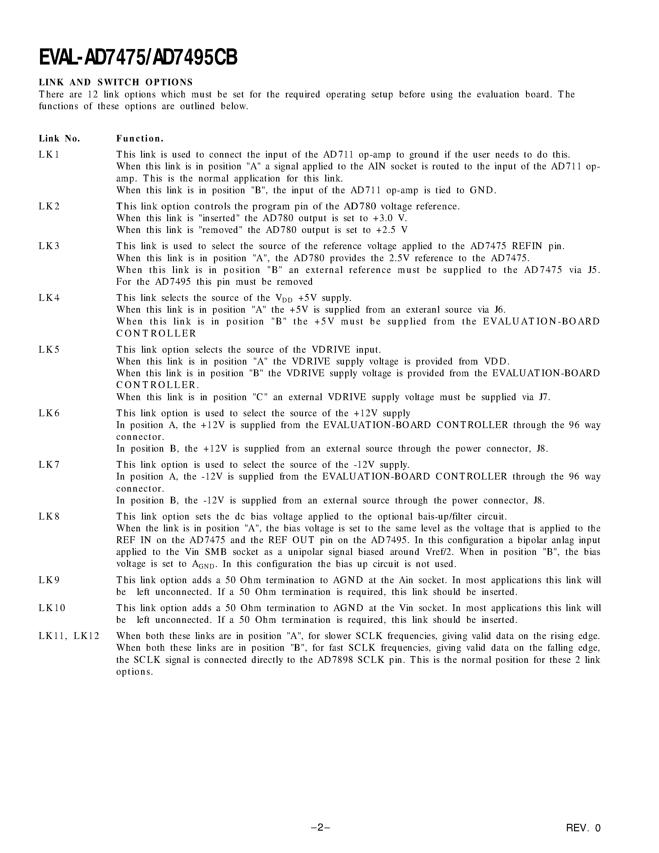 Datasheet AD7495CB - Evaluation Board for 1MSPS/ 12-Bit ADC page 2