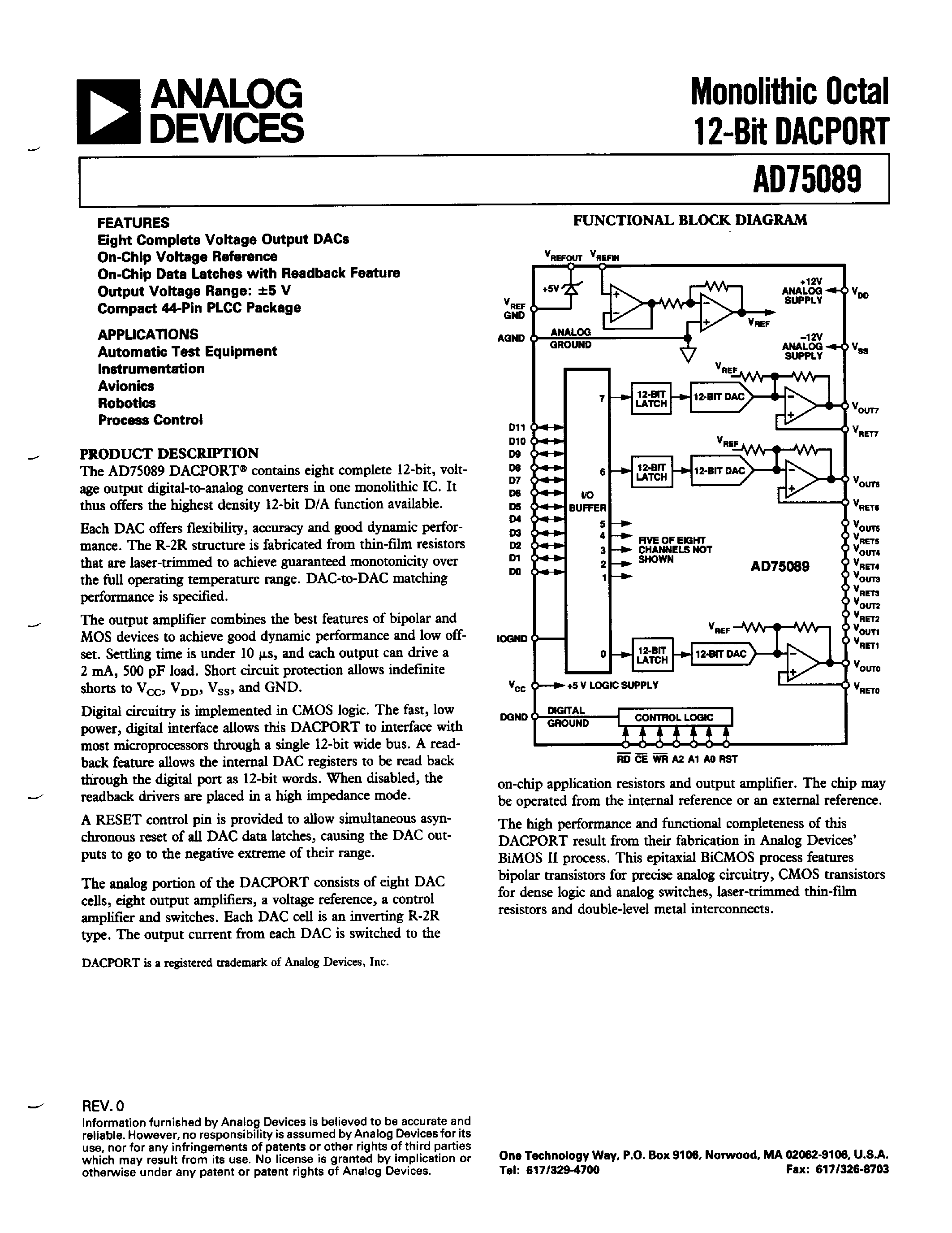 Даташит AD75089 - MONOLITHIC OCTAL 12-BIT DACPORT страница 1