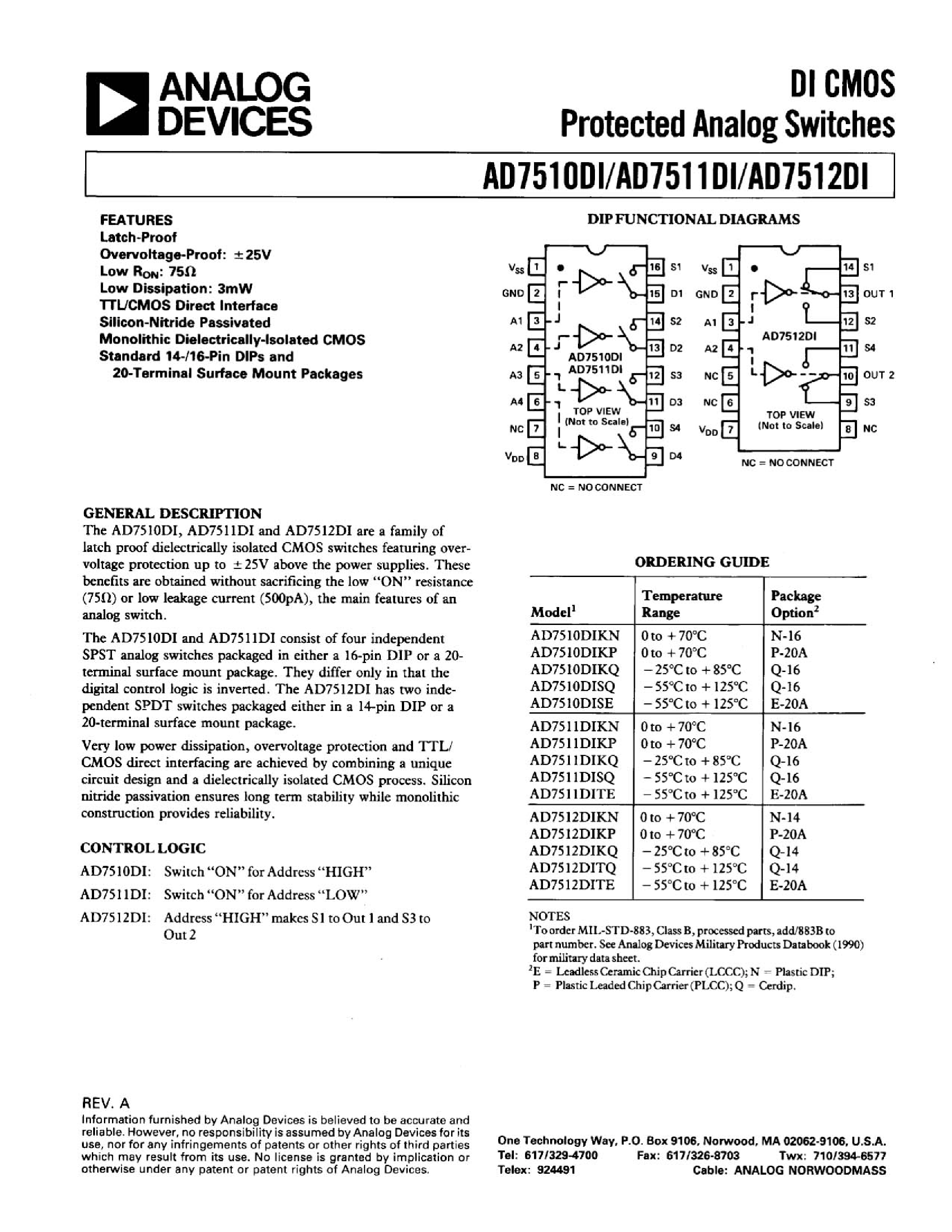 Datasheet AD7510 - Protected Analog Switches page 1