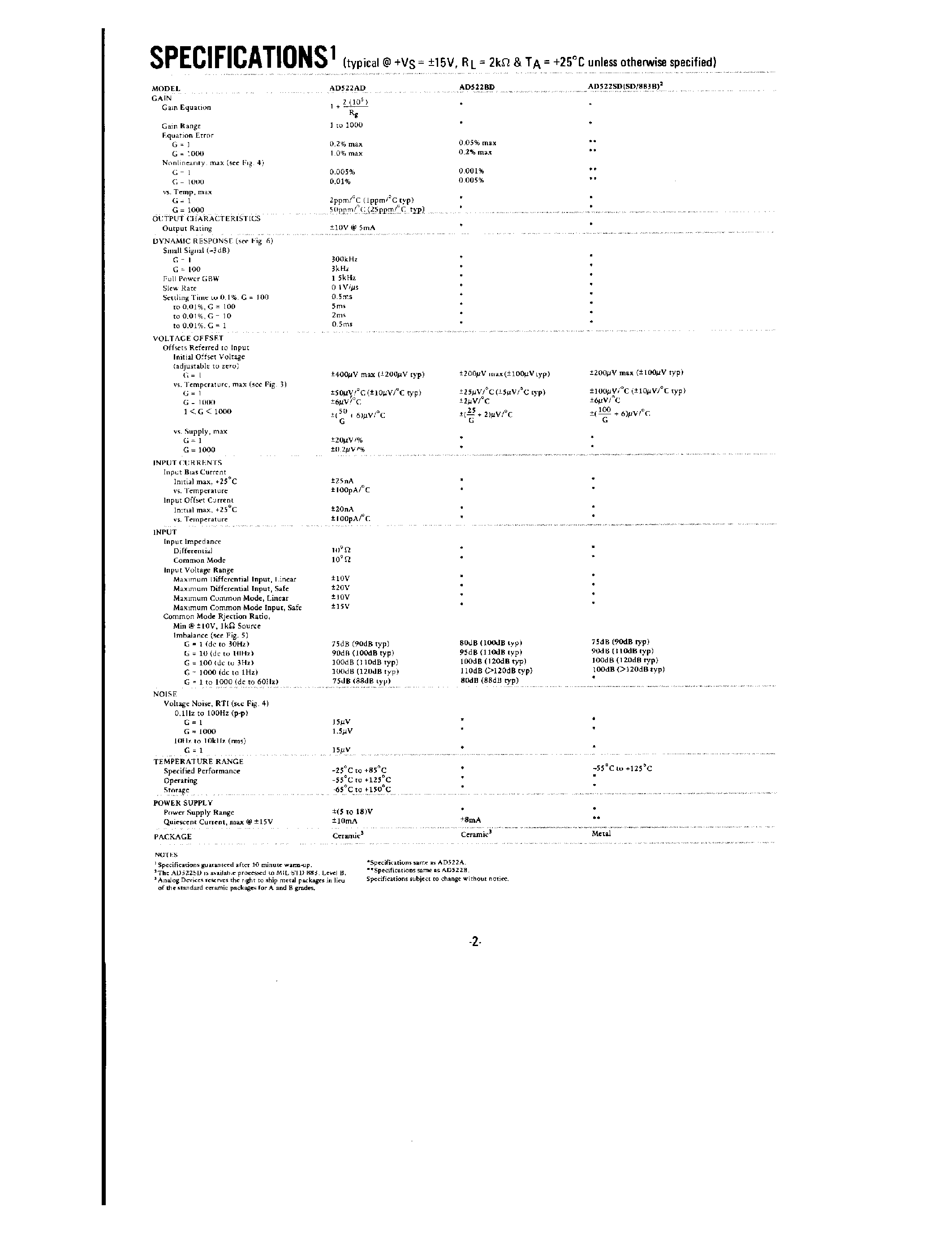 Datasheet AD522AD - High Accuracy Data Acquisition Instrumentation Amplifier page 2