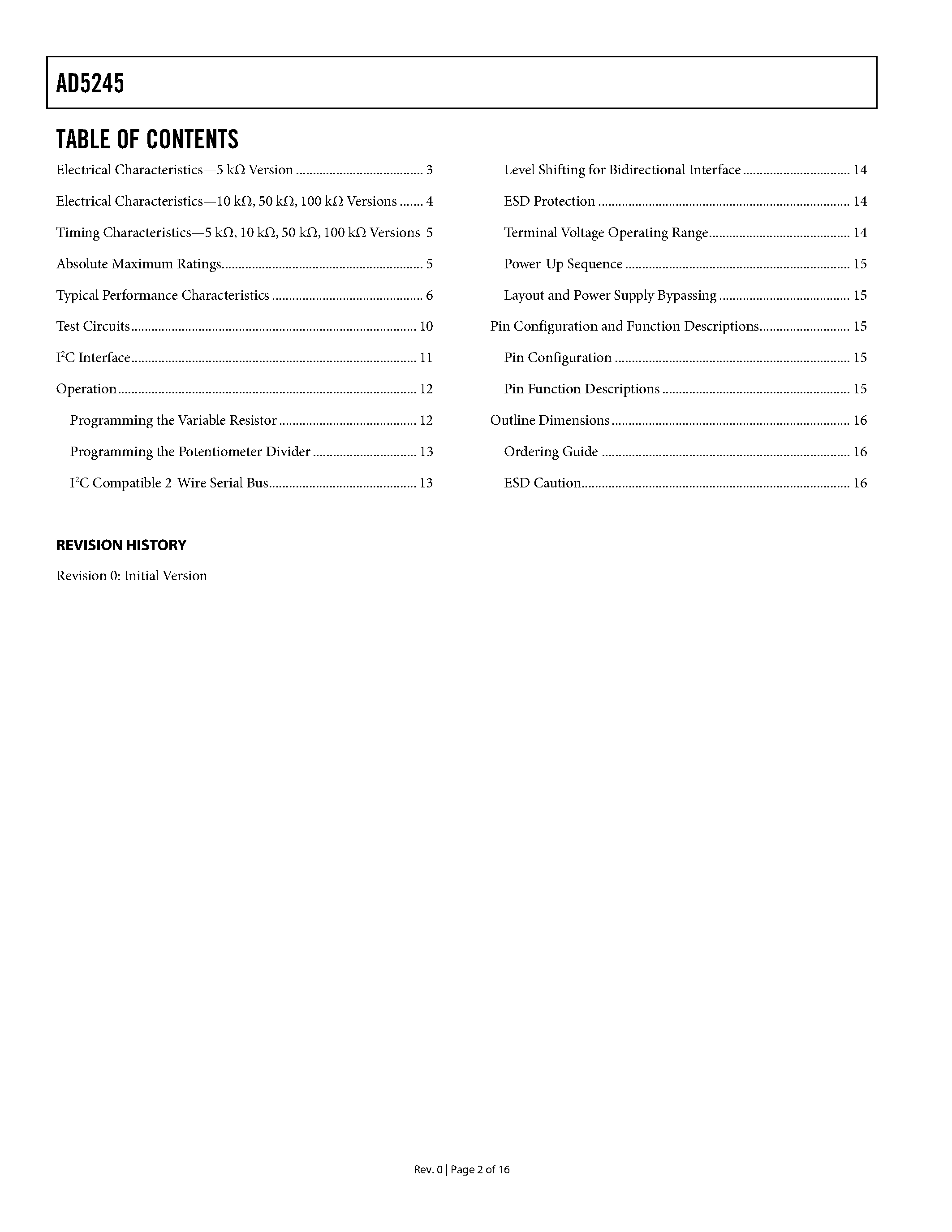 Datasheet AD5245BRJ5-RL7 - 256-Position I2C Compatible Digital Potentiometer page 2