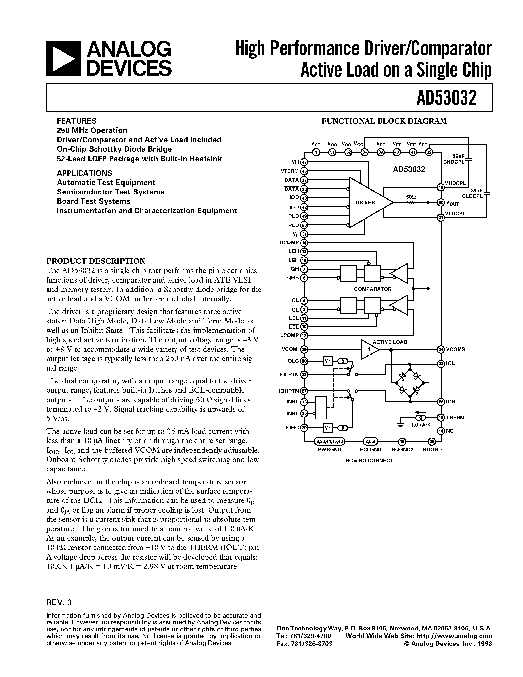 Datasheet AD53032JSTP - High Performance Driver/Comparator on a Single Chip page 1
