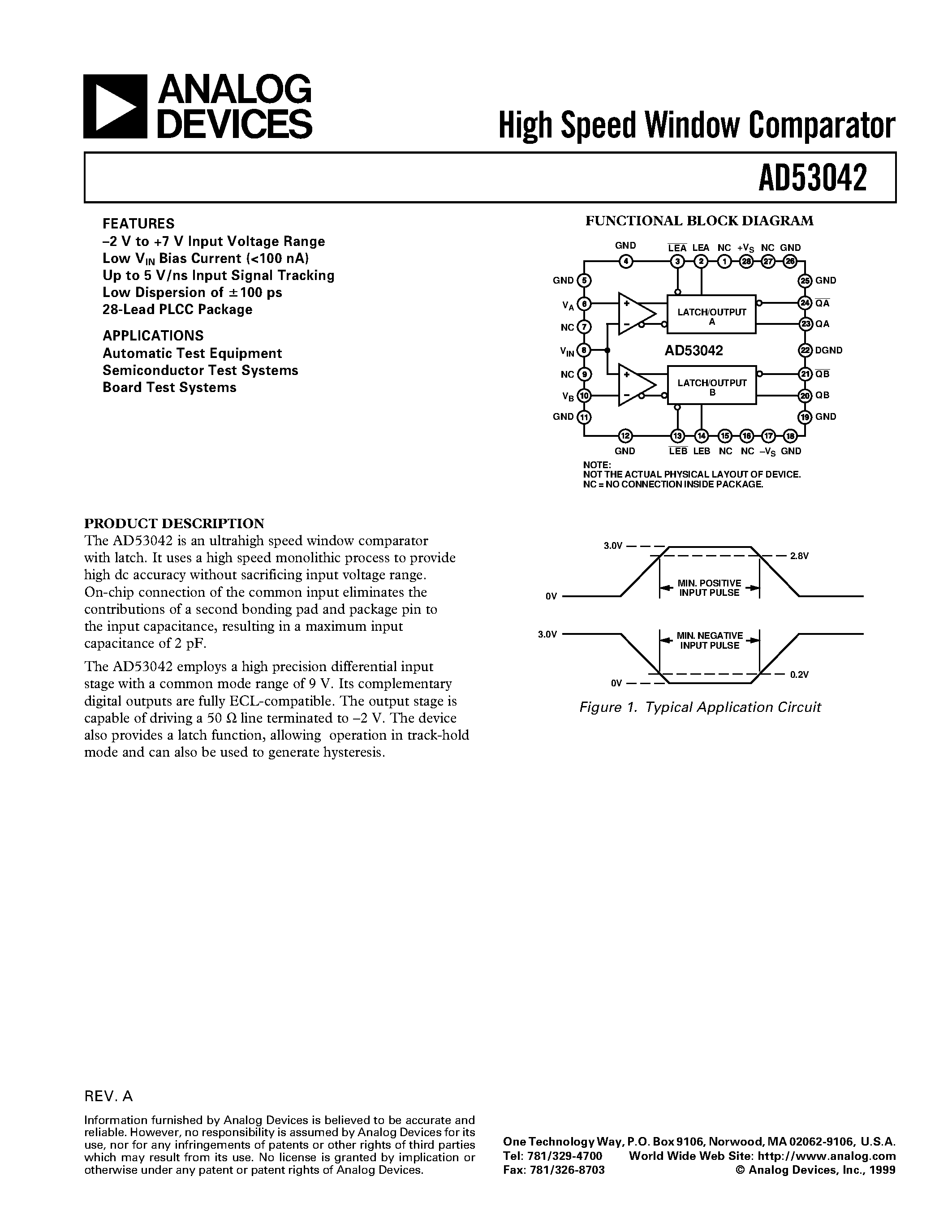 Datasheet AD53042KRP page 1 Datasheet AD53042KRP - High Speed Window Comparator page 1