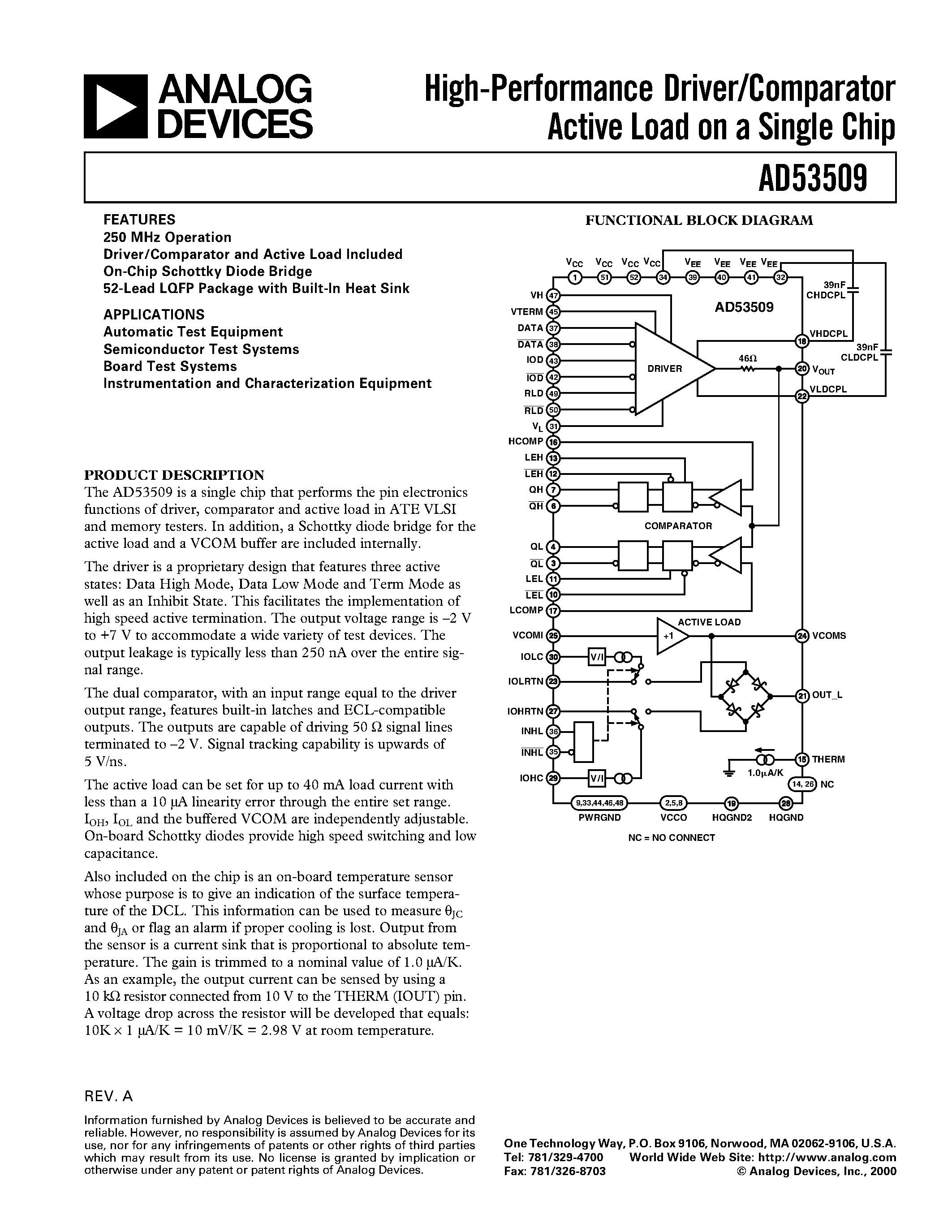 Даташит AD53509 - High-Performance Driver/Comparator Active Load on a Single Chip страница 1
