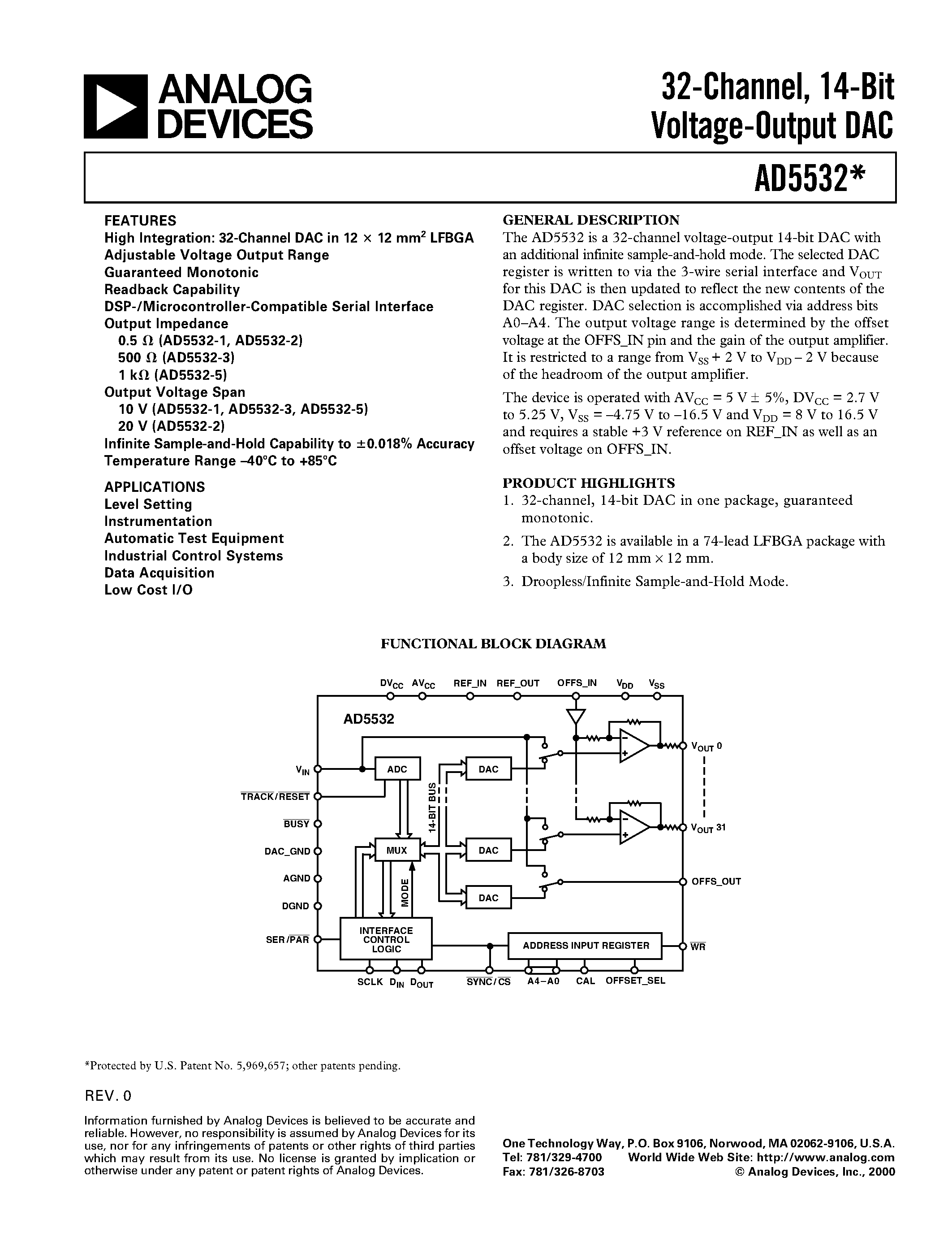 Даташит AD5532-5 - 32-Channel/ 14-Bit Voltage-Output DAC страница 1