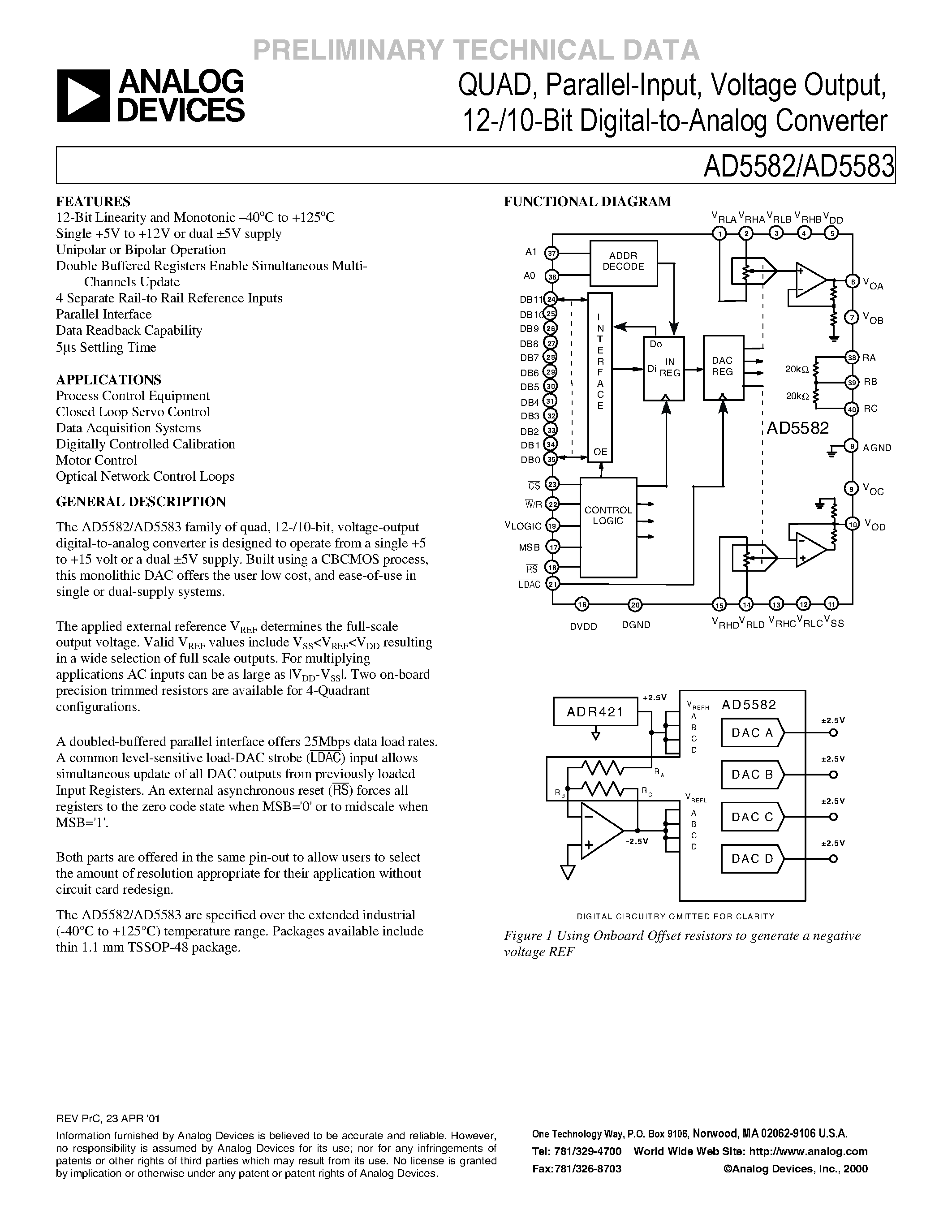 Даташит AD5583YRU-REEL7 - QUAD/ Parallel-Input/ Voltage Output/ 12-/10-Bit Digital-to-Analog Converter страница 1