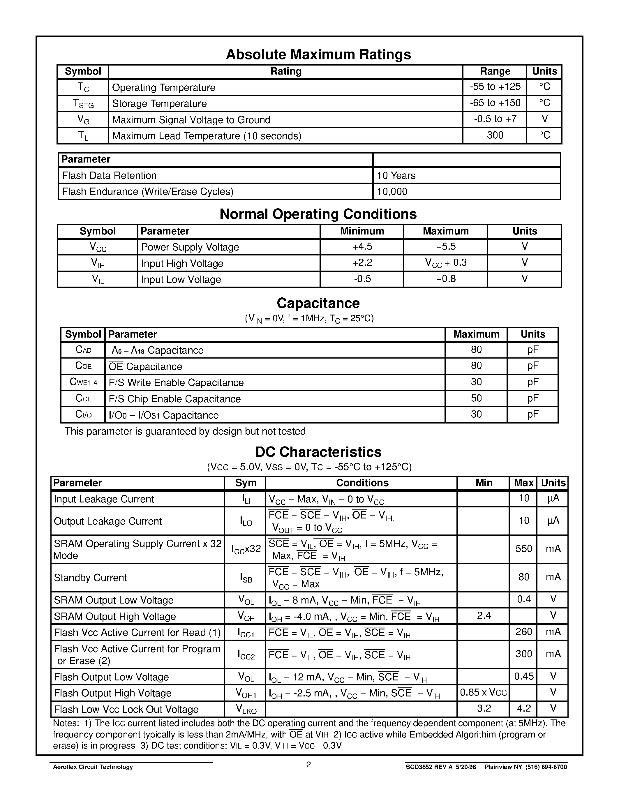 Datasheet ACT-SF512K32N-26P5T - ACT-SF512K32 High Speed 512Kx32 SRAM / 512Kx32 Flash Multichip Module page 2