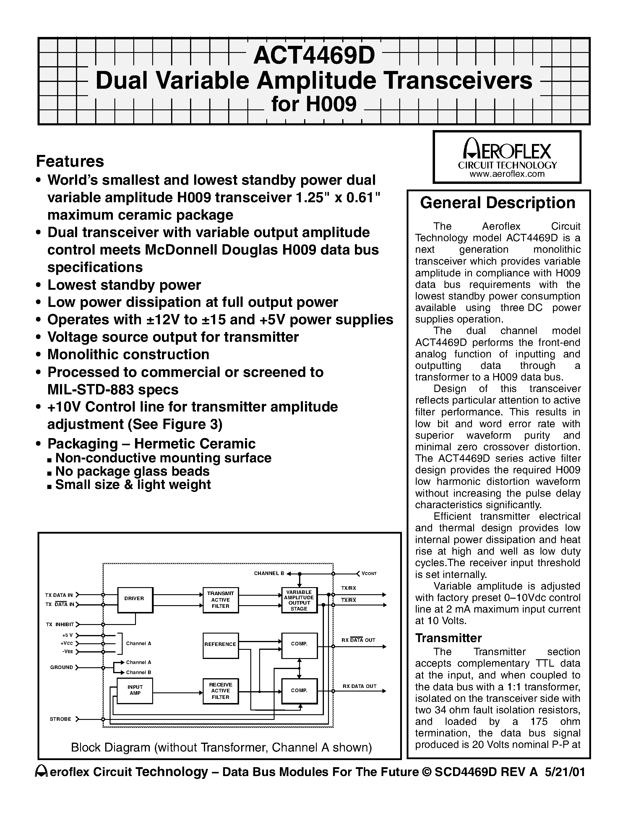 Даташит ACT4469DI - Dual Variable Amplitude Transceivers for H009 страница 1