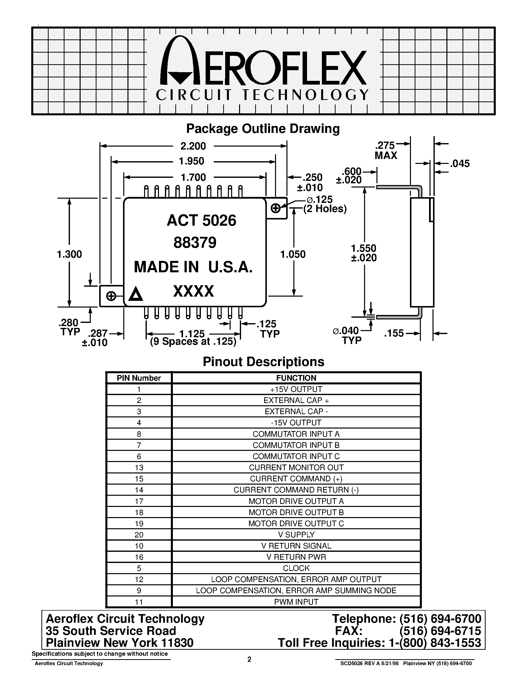Datasheet ACT5026 - ACT5026 10 AMP 3-PHASE BRUSHLESS DC MOTOR CONTROLLER page 2