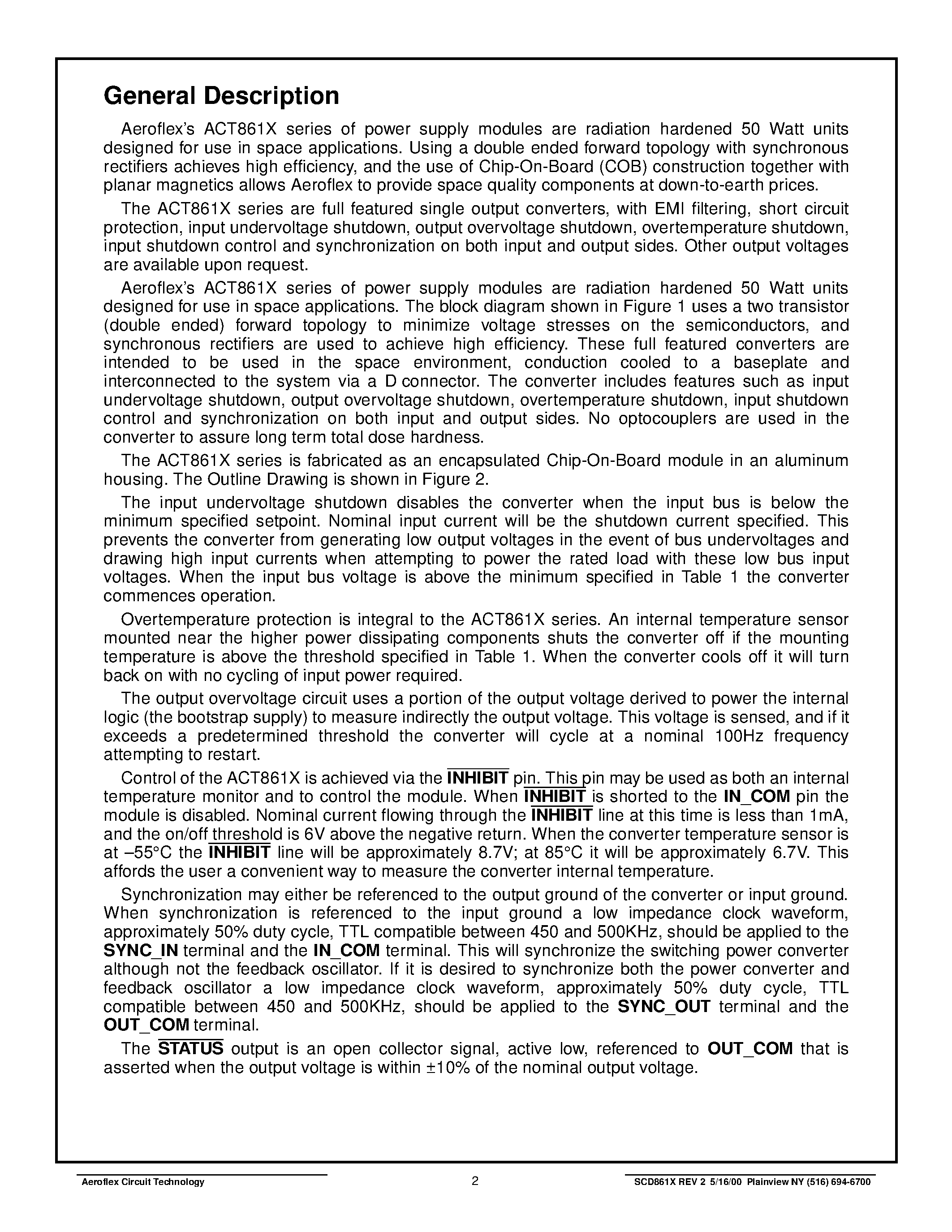 Даташит ACT8614 - Radiation Hardened 50 Watt Power Supply Module страница 2